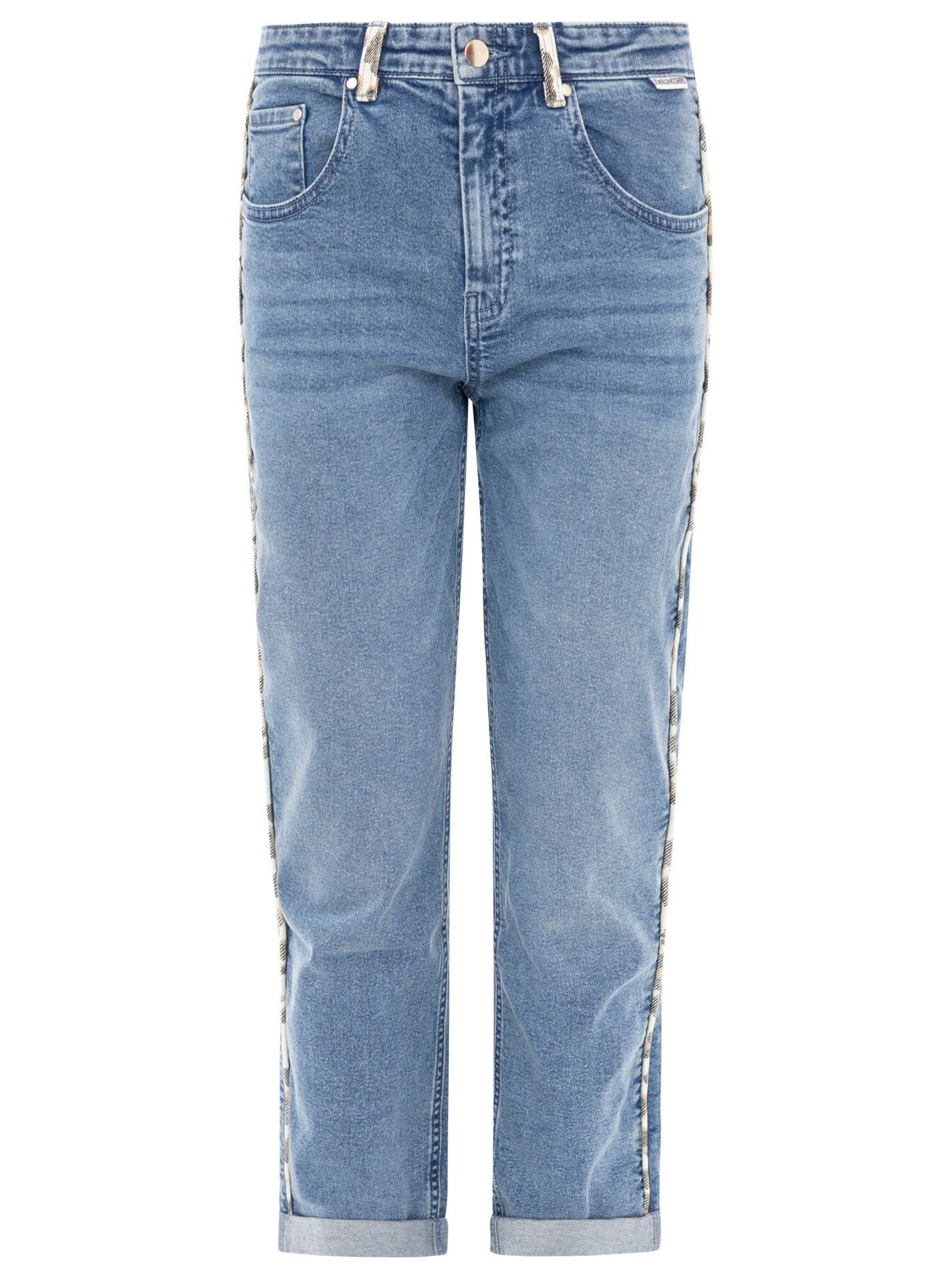 Zwillingsherz Slim-fit-Jeans "Leo Details" knöchellang, mit Umschlag, seitliche Leo-Streifen, Gesäßtaschen