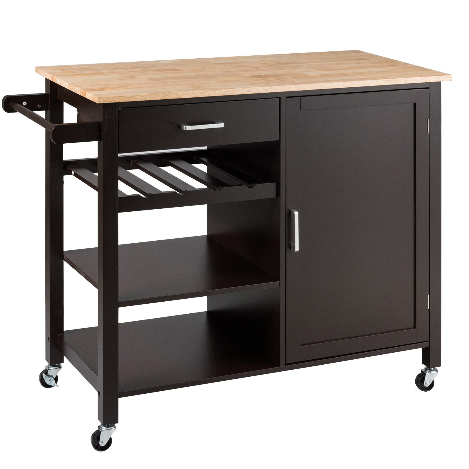 COSTWAY Küchenwagen, Weinregal, auf Rollen, mit Schublade, 48x100x90cm günstig online kaufen