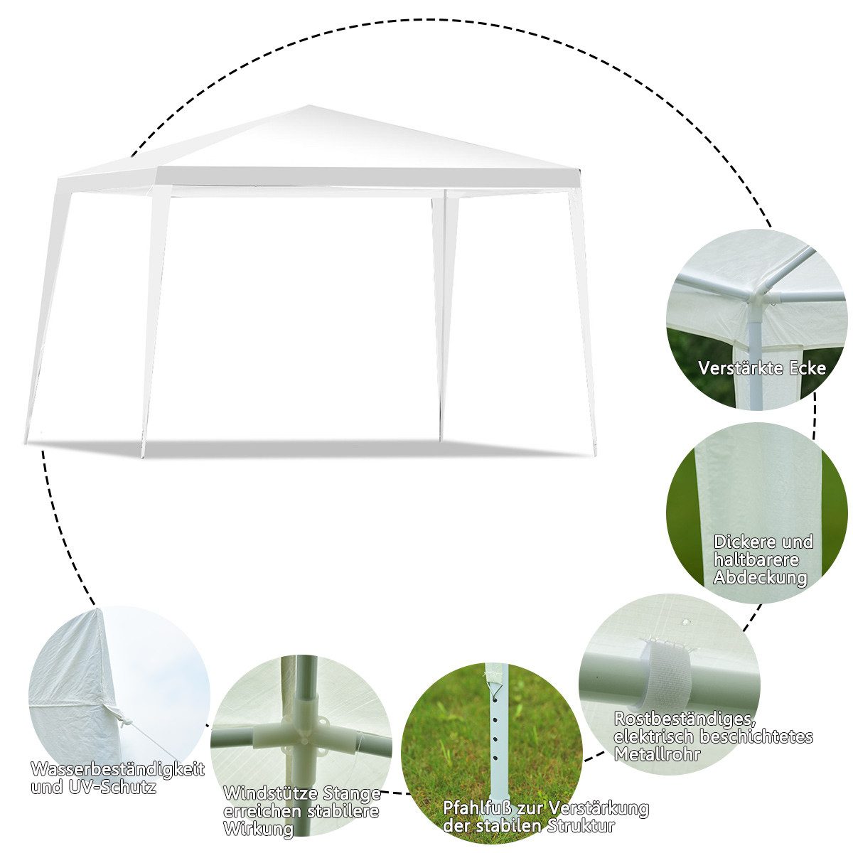 COSTWAY Pavillon, 300 x 300cm, mit Heringen & Windseilen, wasserdicht