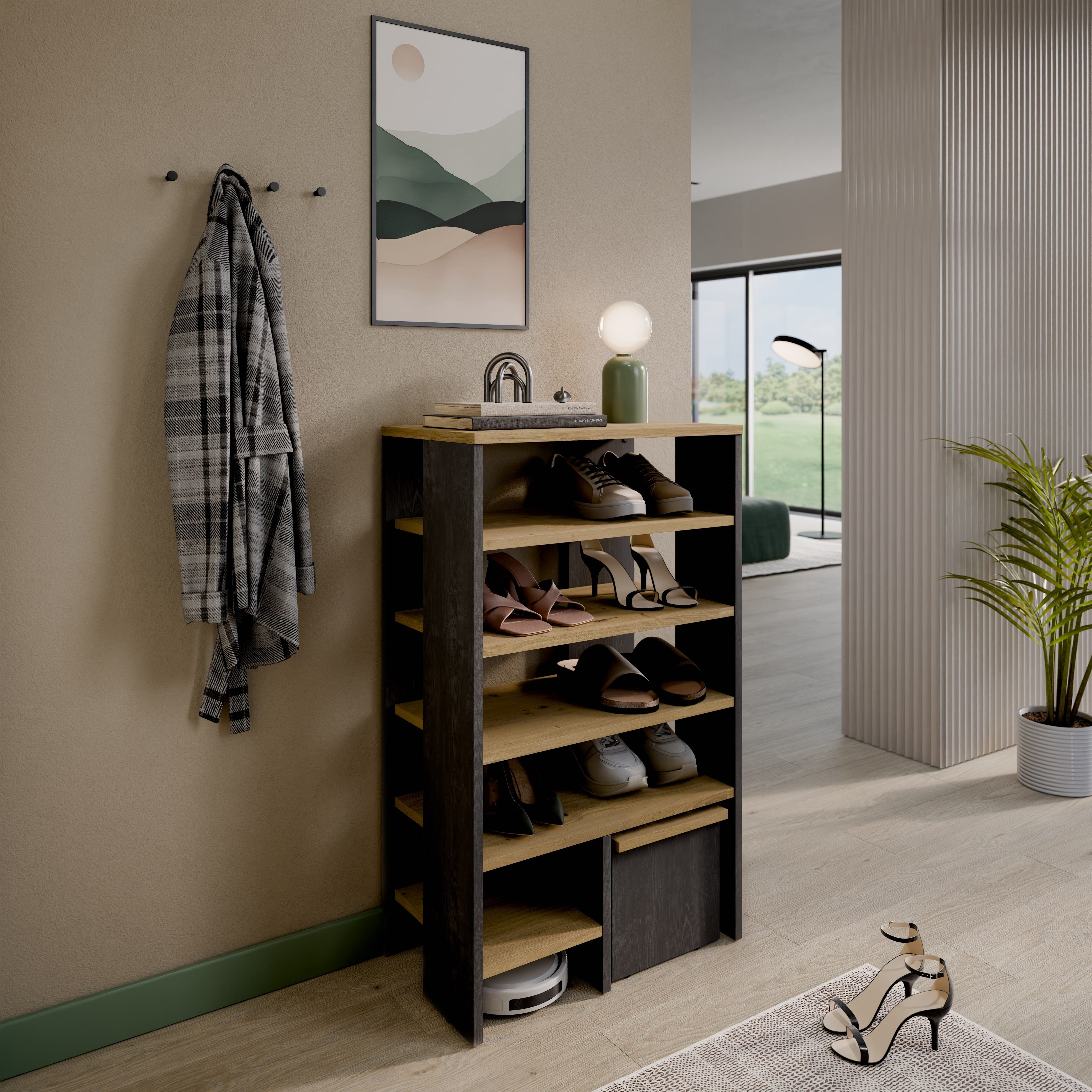 Platan Room Schuhschrank RB60 Schuhregal mit Sitz 100x60x35 cm Schuhablage mit 6 Ebenen