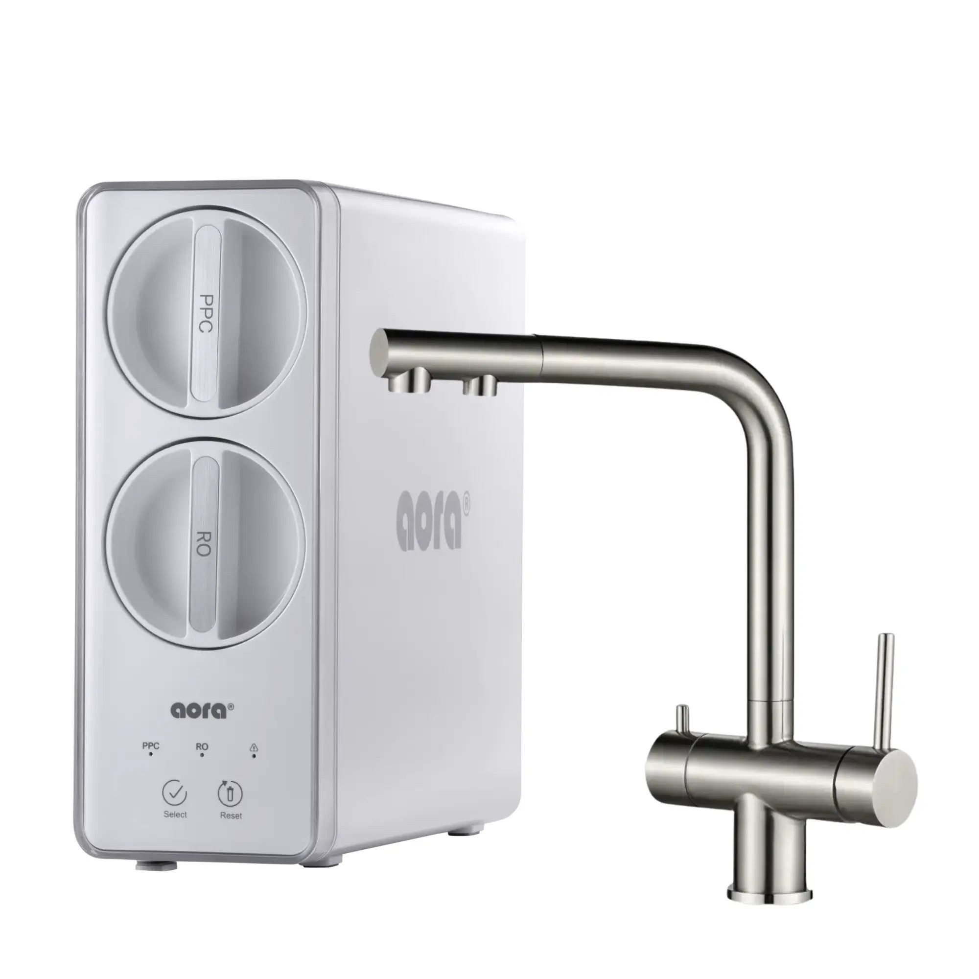 AORA Wasserhahn-Wasserfilter, Umkehrosmose 8-stufig, tanklos, inkl. NORA Pull-Out Edelstahl