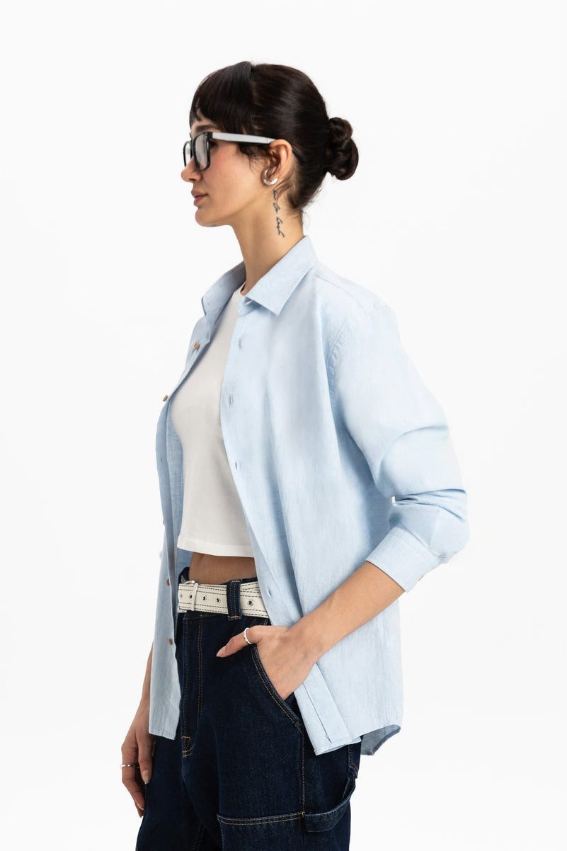 UNIQVIBE Businesshemd %100 Keten Kadın Gömlek