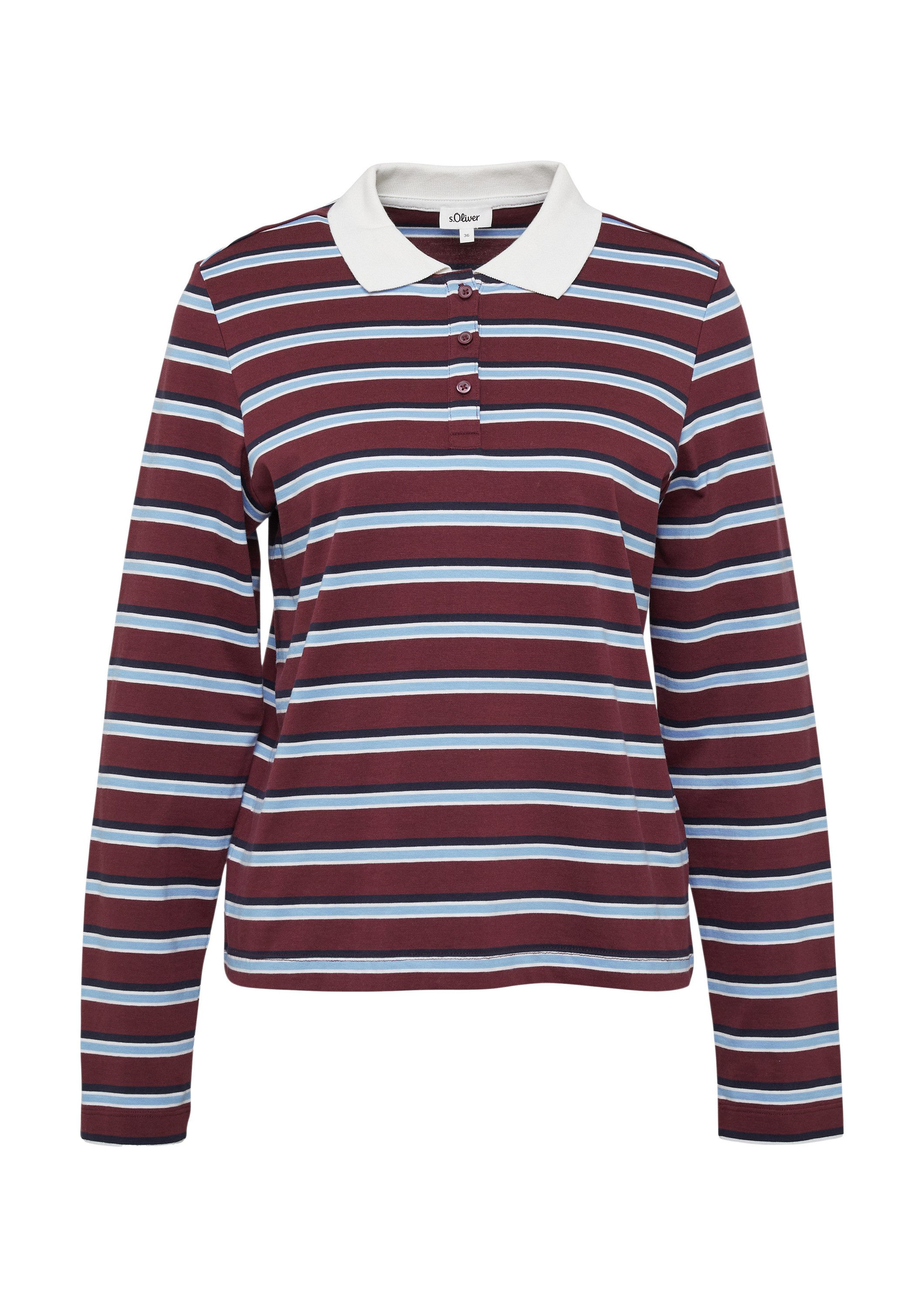 s.Oliver Langarmshirt Polo-Shirt Langarm-Poloshirt mit Streifen günstig online kaufen