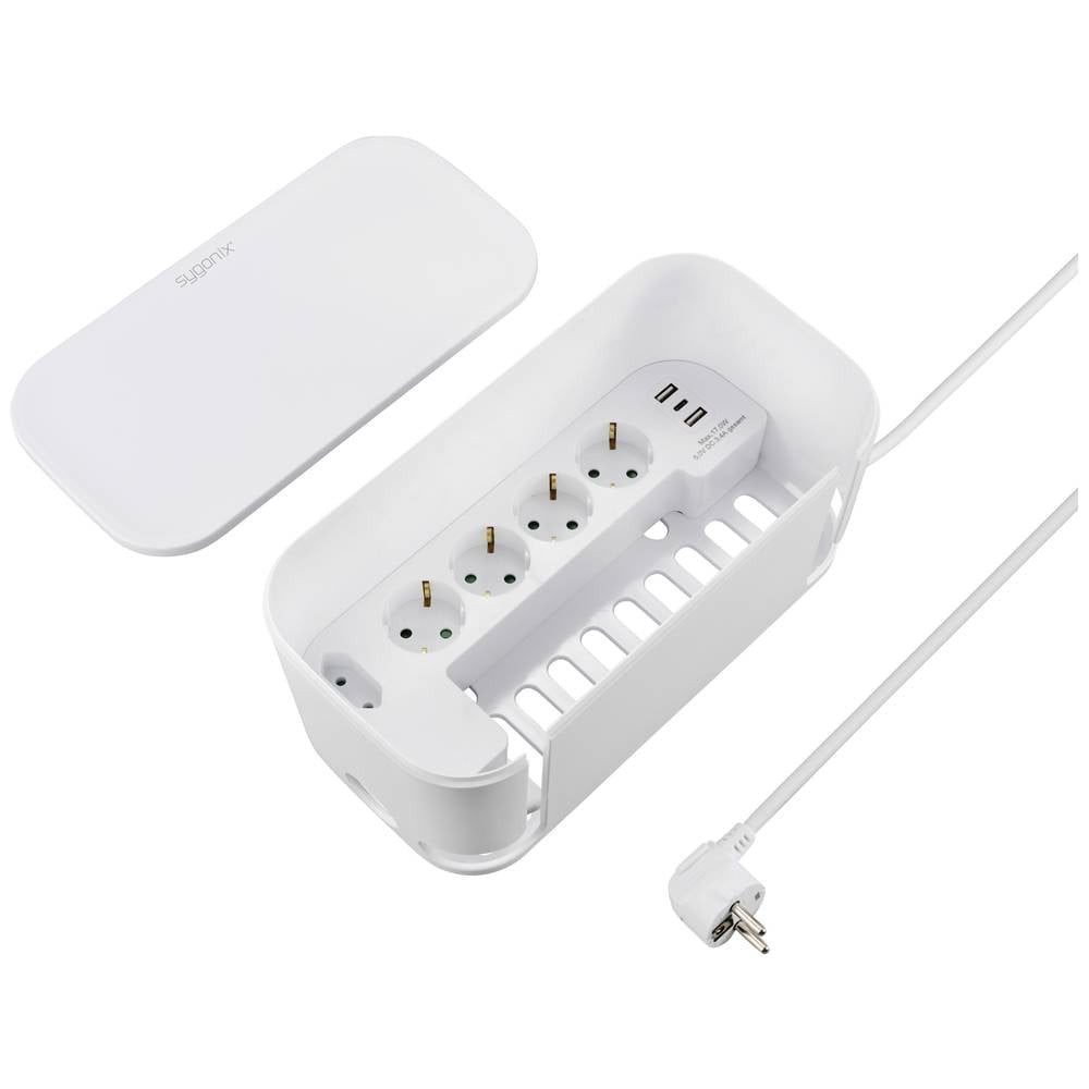 Sygonix Kabelbox WS mit 5fach Steckdosenleiste Steckdosenleiste, erhöhter Berührungsschutz, mit USB, mit USB-C®