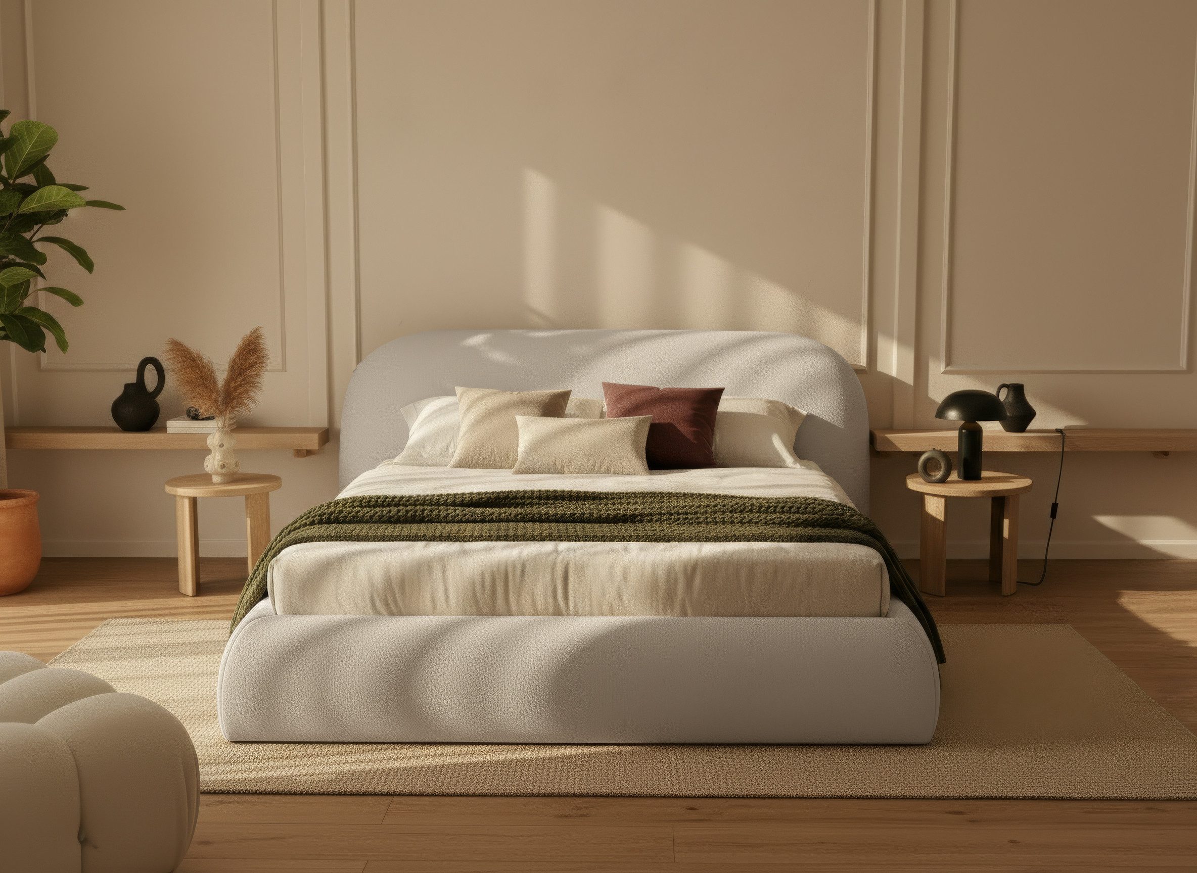 thematys Polsterbett mit Bettkasten, CLOUD 140x200 160x200 180x200 200x200cm (Kopfteil im Oversize-Look und Stauraum – weich, modern und pflegeleicht), Inklusive Lattenrost), hochwertiger Davis-Stoff in Grafit, Grau, Weiß, Beige und Kreme
