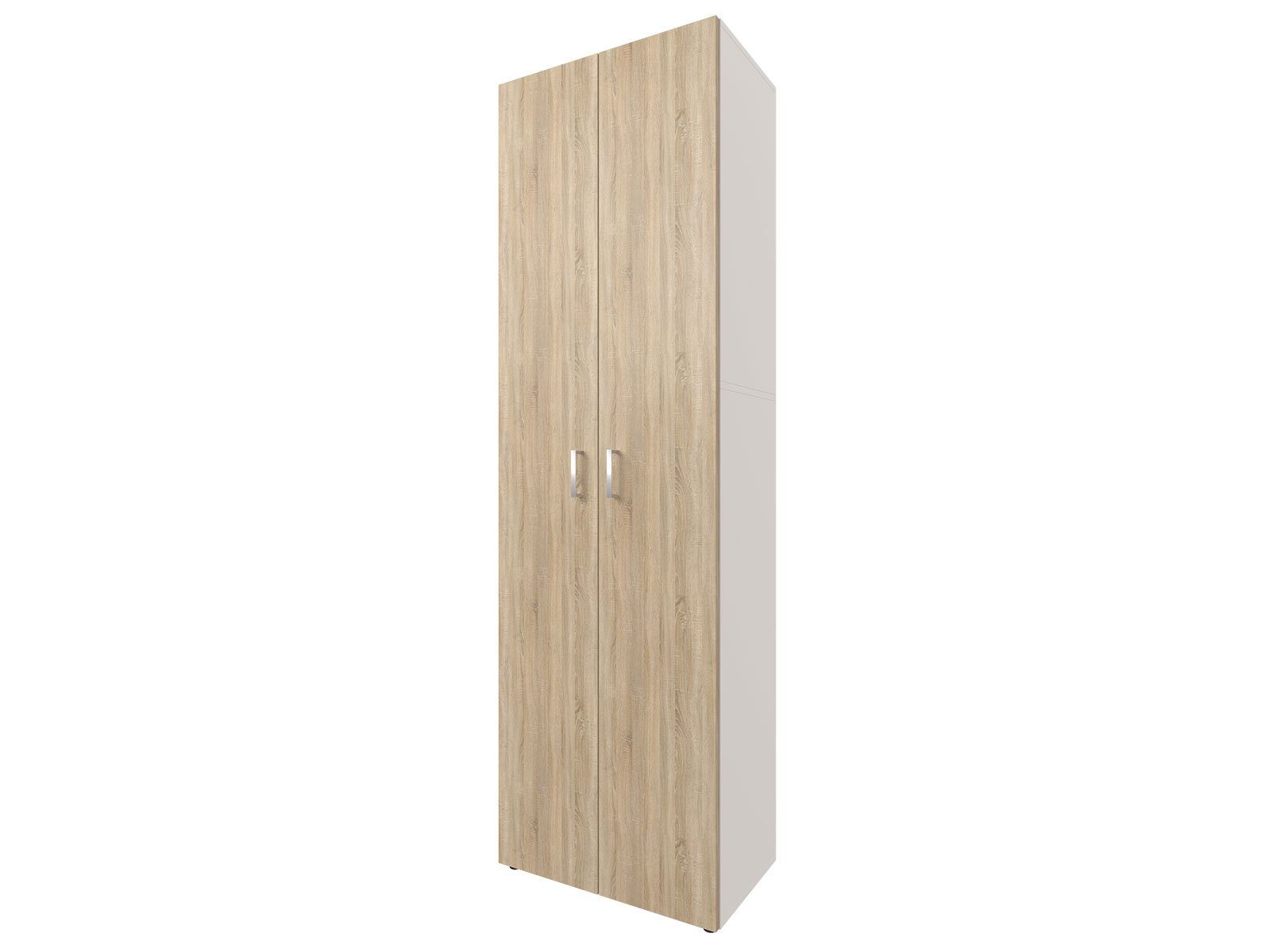 möbelando Aktenschrank Trio 5 zeitloser Beistellschrank aus Spanplatte in weiß Absatz Sonoma/Eiche mit 3 höhenverstellbaren Einlegeböden. Breite 57 cm, Höhe 186,5 cm, Tiefe 34,5 cm - Made in Germany Weiß / Sonoma-Eiche | weiß