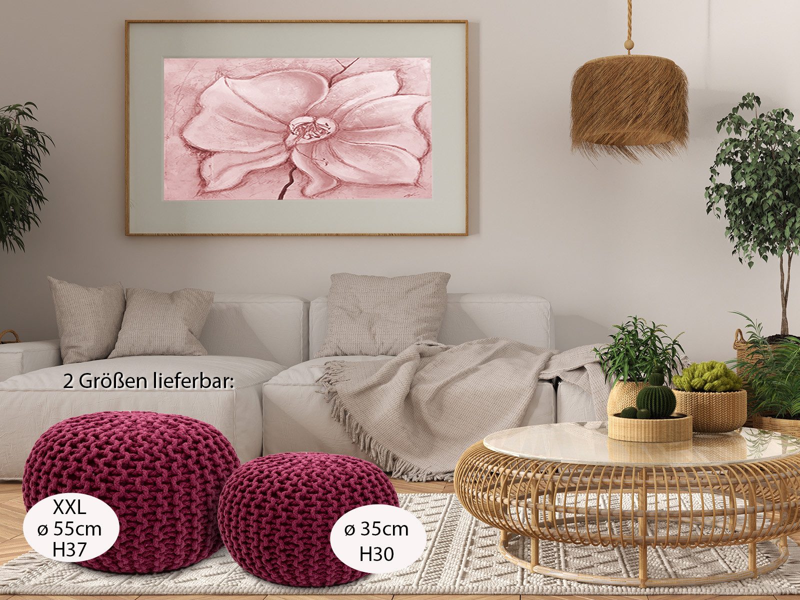 Amagohome Sitzhocker Sitzpouf Strickhocker Pouf Ø45 H30cm Bodenkissen Indoor Baumwolle recy