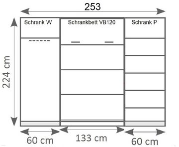 QMM TraumMöbel Schrankbett VB 120x200 mit 2 Schränken fürs Schlafzimmer (Set) vertikal klappbar