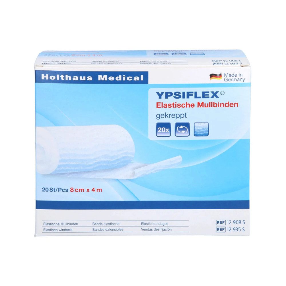 Erste-Hilfe-Set YPSIFLEX Elast. Mullbinde PA:CV/CO, 12 cm x 4 m, Zellglas +