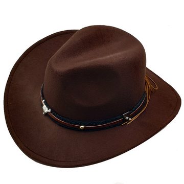 Yalion Cowboyhut Western Cowboyhut Herren Temperament Sämischleder Hut dunkelbraun Gebogene Krempe