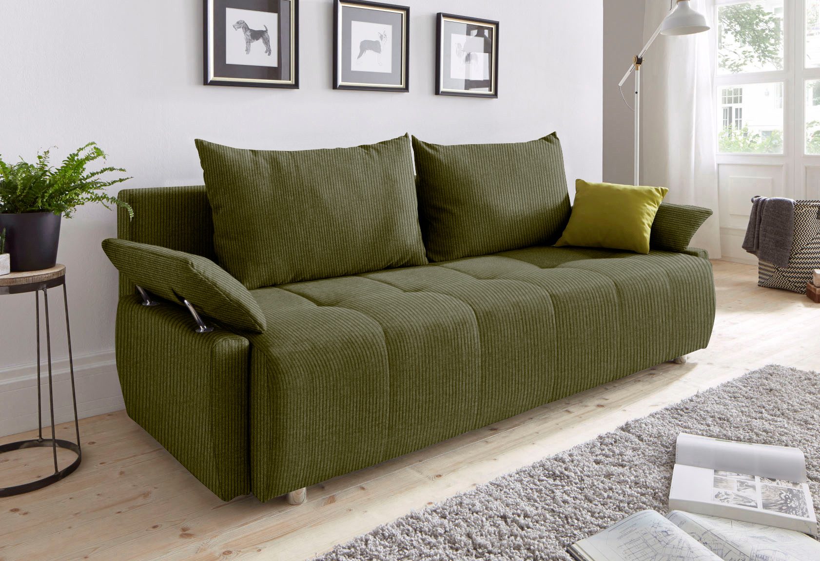 COLLECTION AB Schlafsofa Funtastic, B: 212 cm, Liegefl. 145x187 cm, Armteilverstellung,in Cord, Schlaffunktion, Bettkasten & Zierkissen, Gästebett mit Federkern