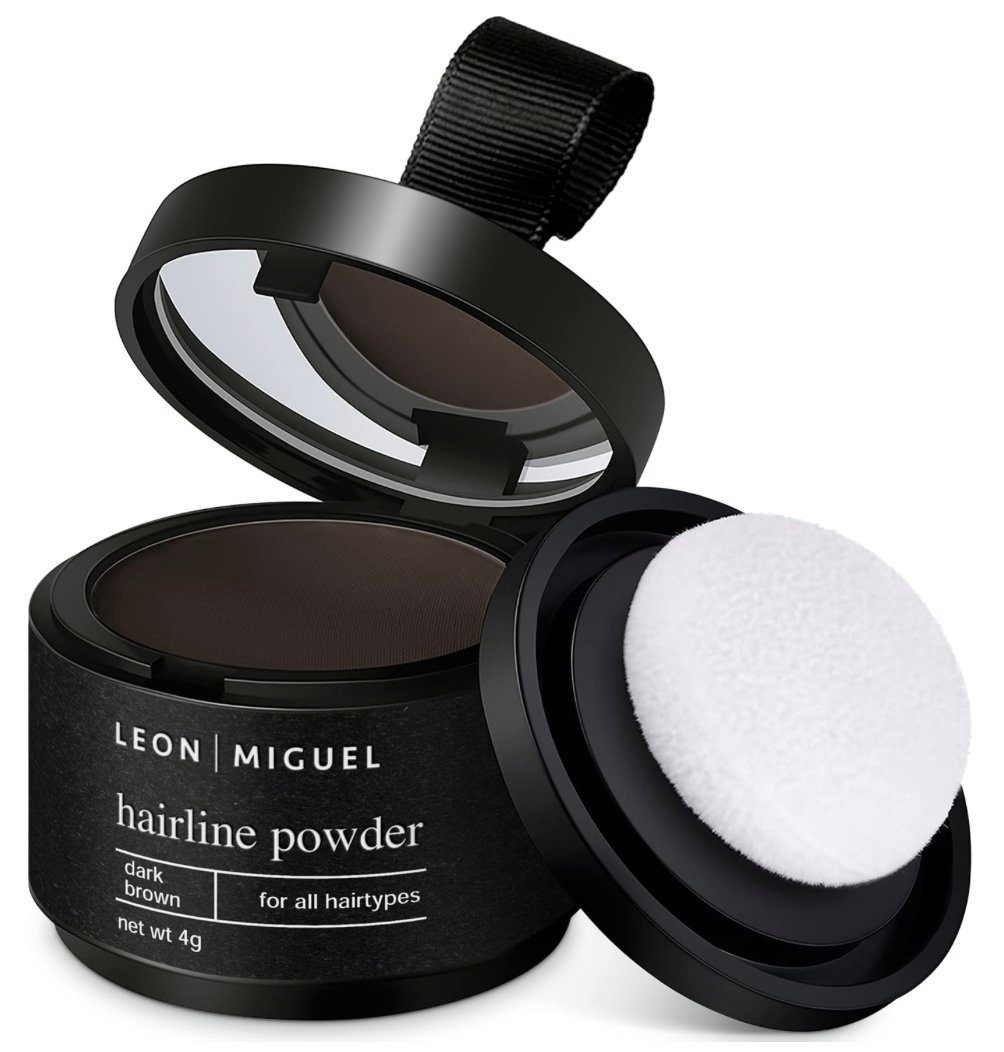 Leon Miguel Haaransatz-Farbpuder Hairline Powder - Haar Concealer zum Ansatz kaschieren - 4g, Ohne Rückstände Dunkelbraun