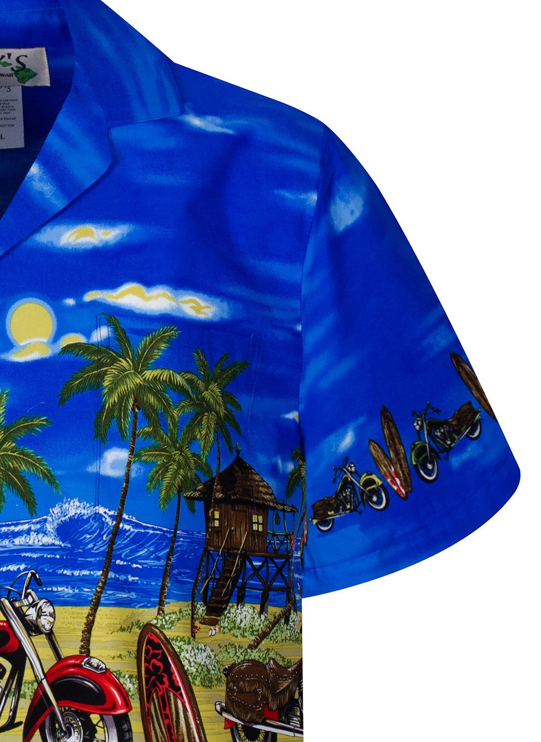 KY's Hawaiihemd "Bike" Herren Kurzarm Baumwolle Kokosknöpfe Original Hawaii