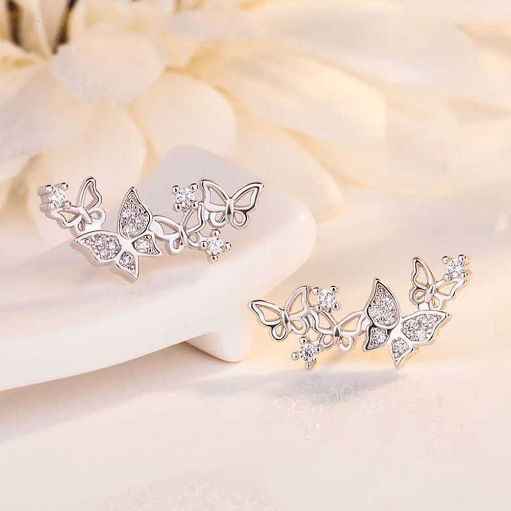 925 Ohrringe Silber, Ohrstecker Paar 3D Schmetterlingsmotiv Damen Haiaveng Sterling