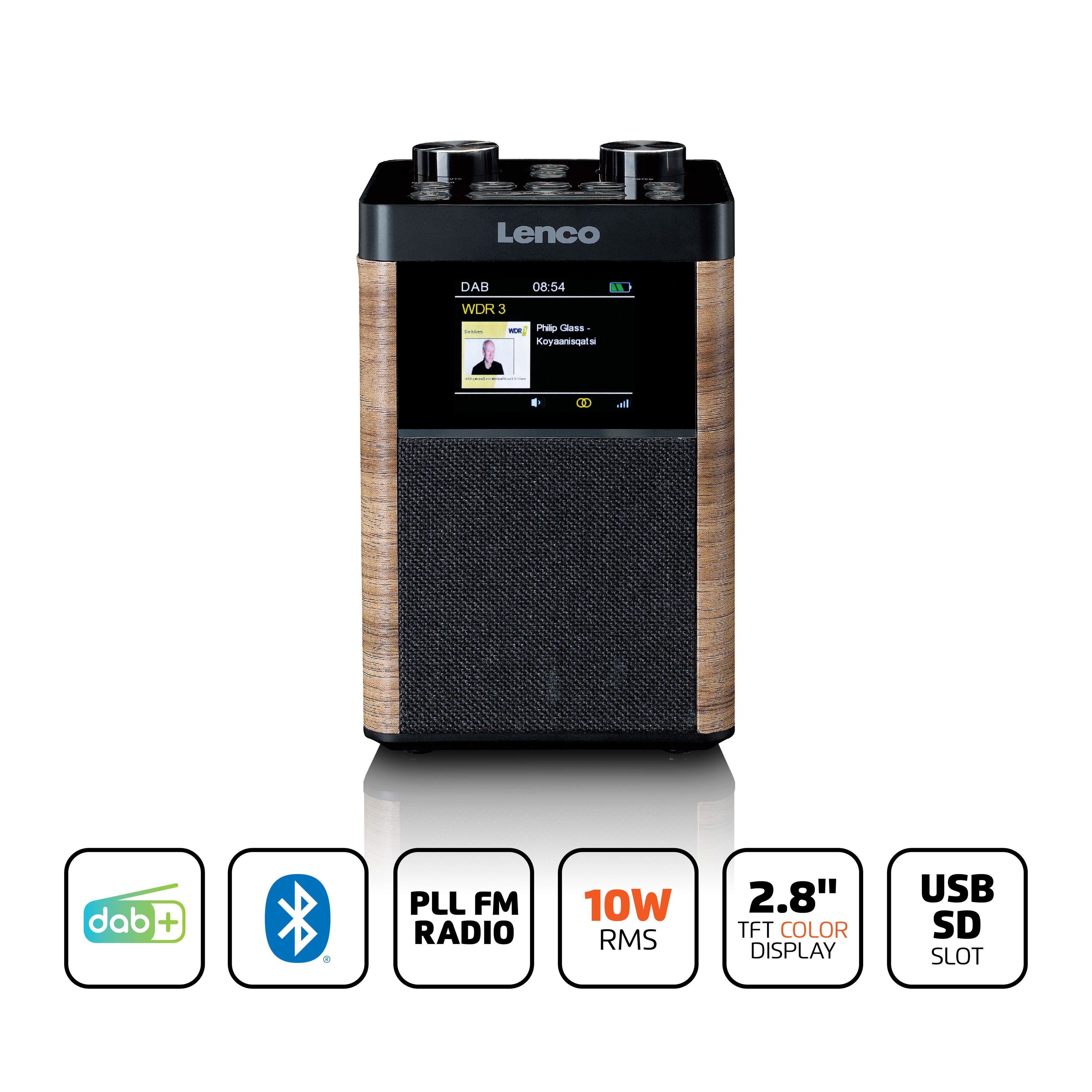Lenco PDR-060WD Digitalradio (DAB) (DAB,FM, 10 W, 14 Std. Akkulaufzeit, Bluetooth® & USB/SD-Wiedergabe, kompakt -tragbar)