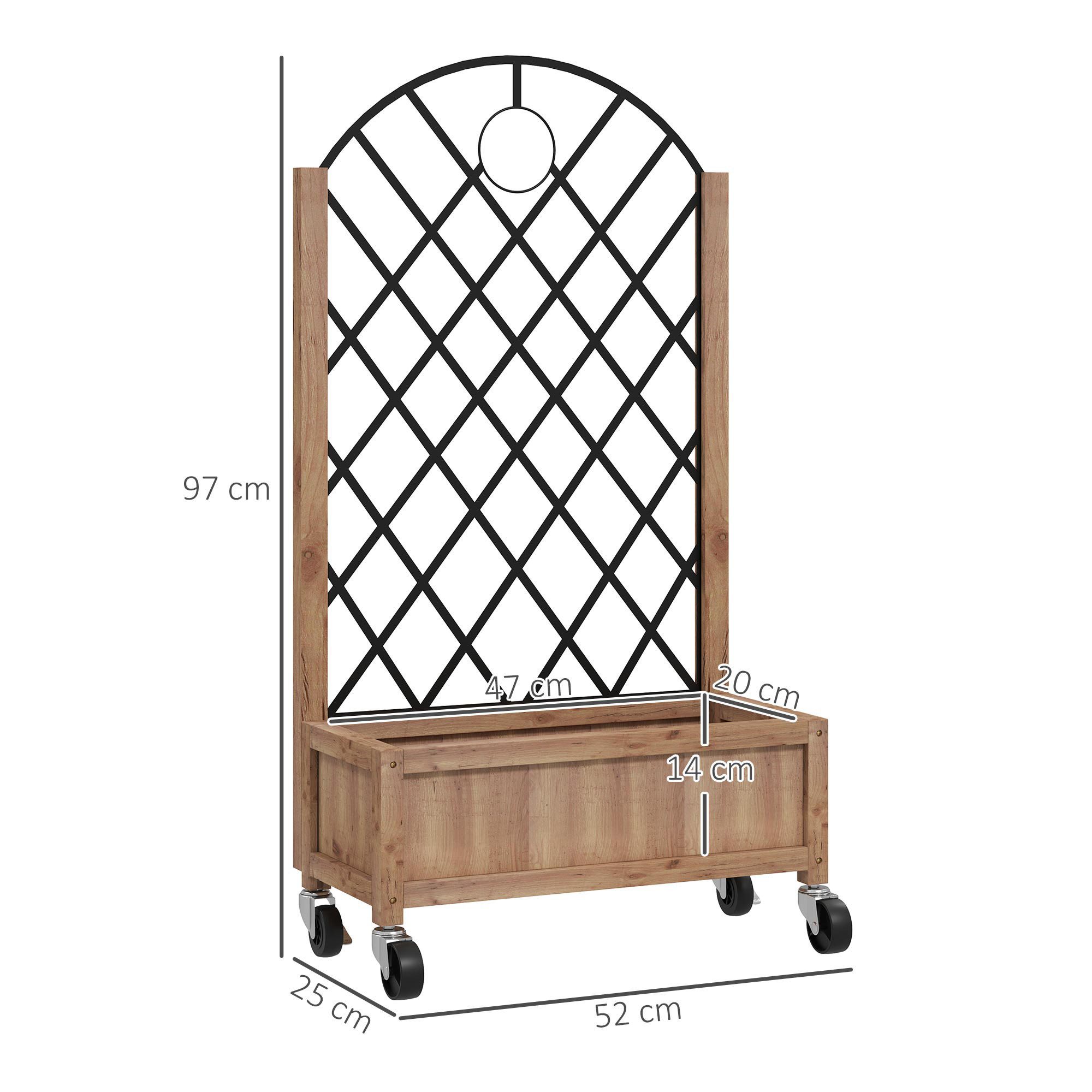 Outsunny Hochbeet 2er Set, mit Rolle, Rankgitter, aus Holz (Pflanzkasten, 2 St., Spalier Pflanzkübel), 52x25x97cm, für Garten, Balkon, für Kletterpflanzen Korbpflanzen