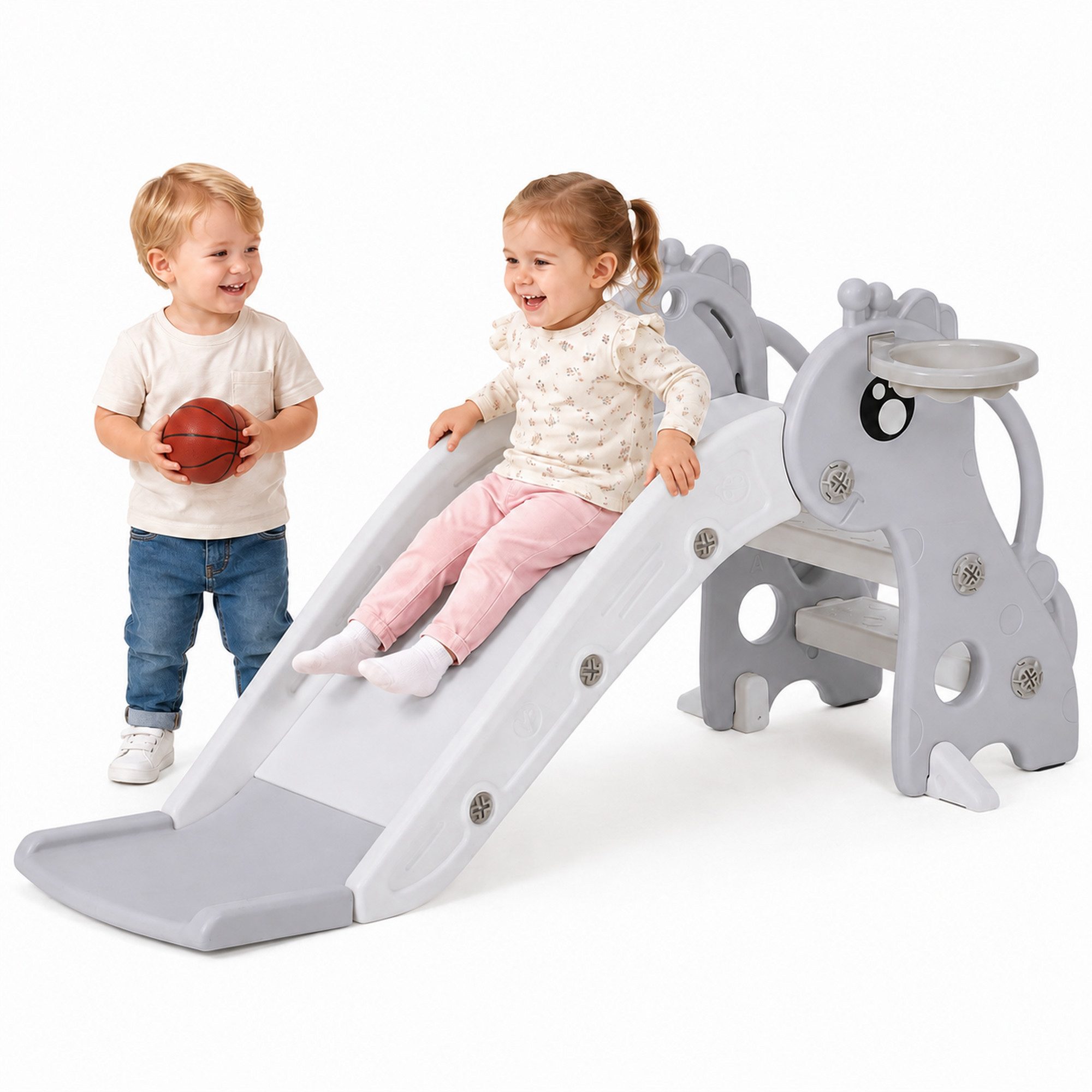 GarveeMore Rutsche Kinderrutsche 3in1 mit Basketballkorb, klappbar, 106x51x52cm