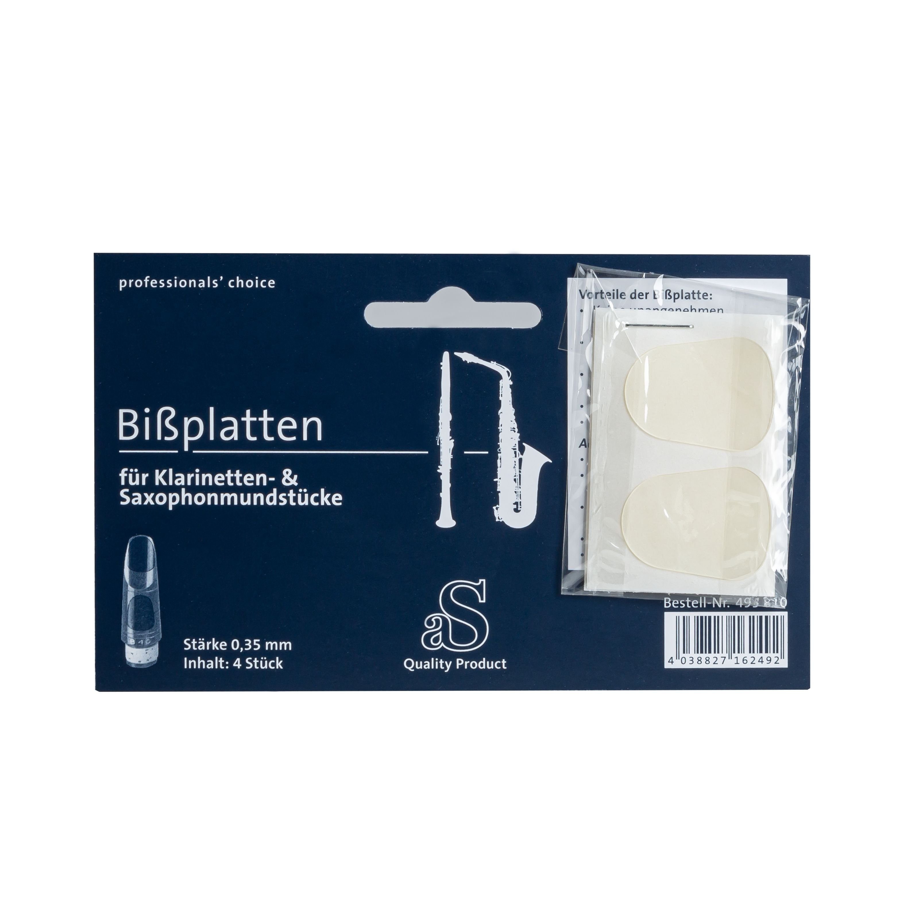 Arnolds & Sons Saxophonmundstück, (Mundstücke für Holzblasinstrumente, Bissgummis / Zahnschoner), Bissplatte transparent 0,35 mm - Mundstück für Holzblasinstrumente