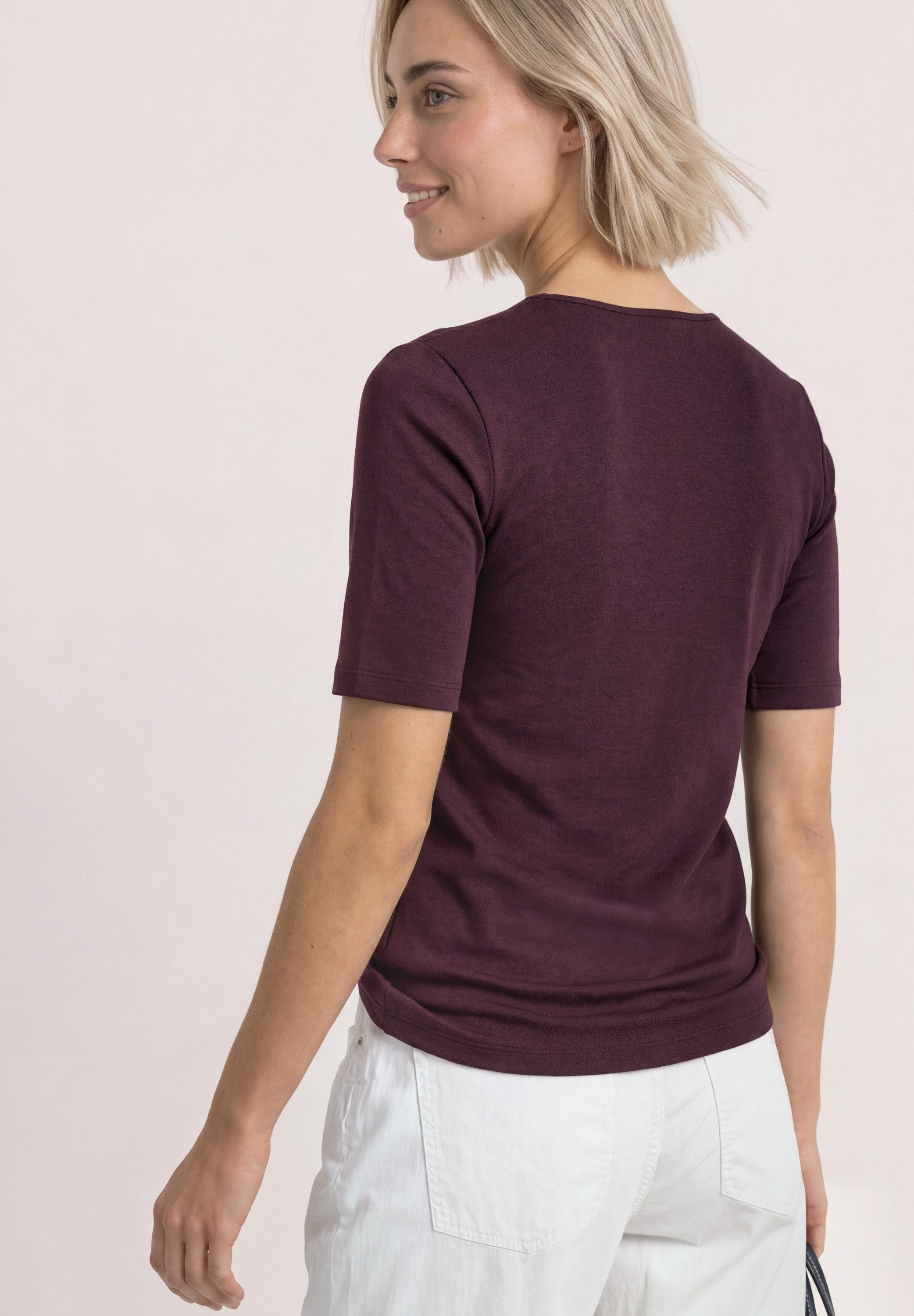 STREET ONE Kurzarmshirt Style Palmira mit tiefem Rundhalsausschnitt