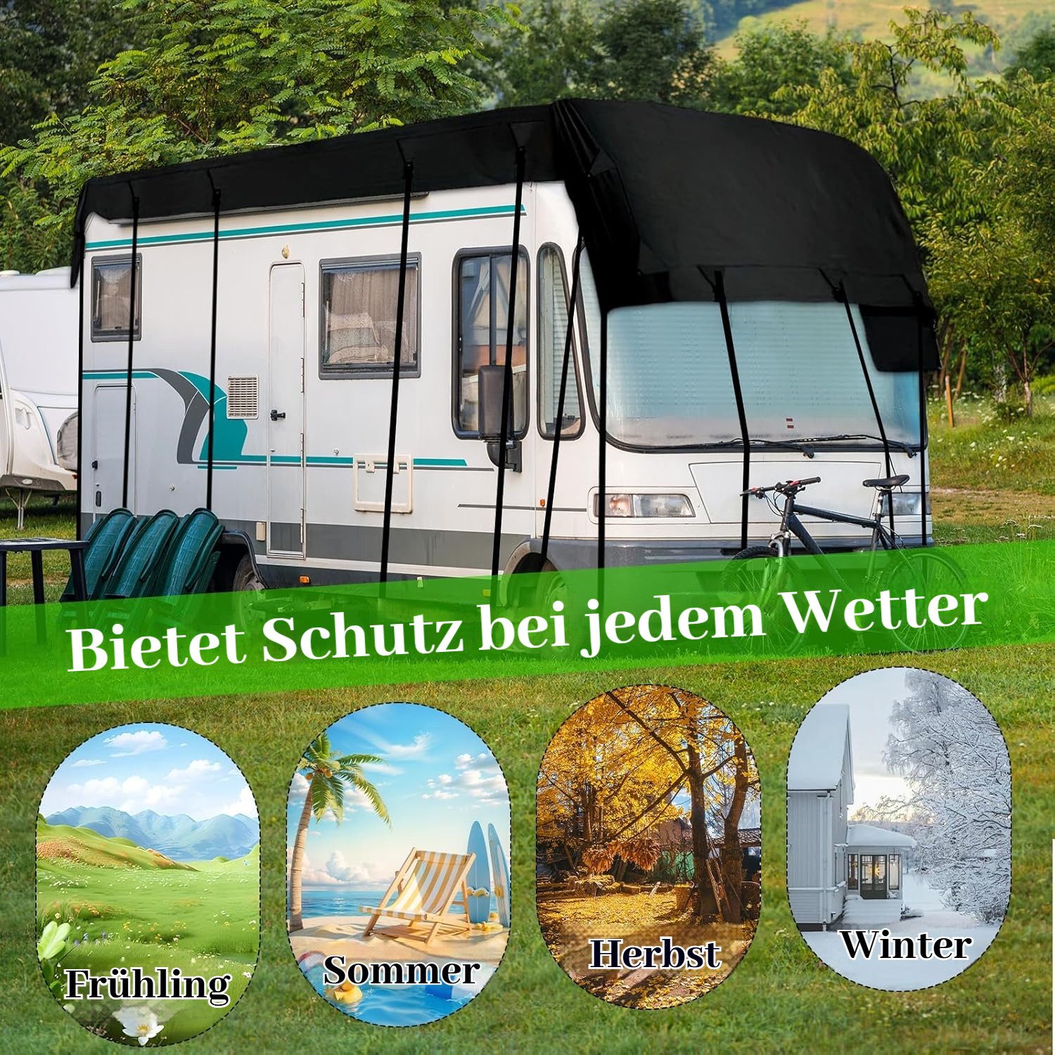 BlingBin Wohnmobilschutzhülle Wohnwagen Schutzdach, 210D wasserdichte Wohnmobil Dachabdeckung (1er Set, 1-St., 5 x 3 Meter), 5 x 3 m Dachschutzplane für Wohnmobile und Wohnwagen
