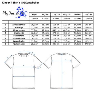MyDesign24 T-Shirt bedrucktes Kinder T-Shirt mit Triceratops 100% Baumwolle mit Dino Aufdruck, aqua blau i52