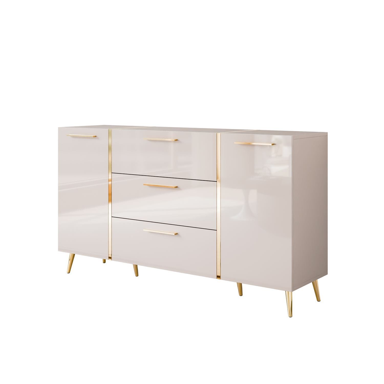Kommode Kommode 158 cm Kaschmir Hochglanz GOLD Metallfüße Sideboard