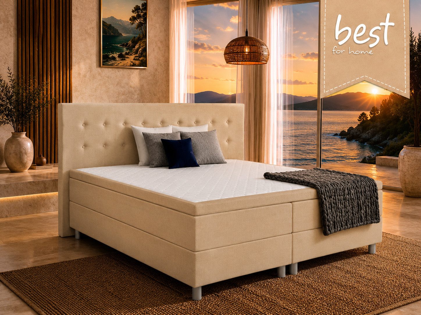 Best for Home Boxbett Neo Sawana Komfortable Bonellfederkernmatratze mit 5 cm Topper (Komplettbett, 4-St., 90x200 120x200 140x200 160x200 180x200 200x200), 7-Zonen-Bonnellfederkernmatratze, ergonomischer Schlafkomfort