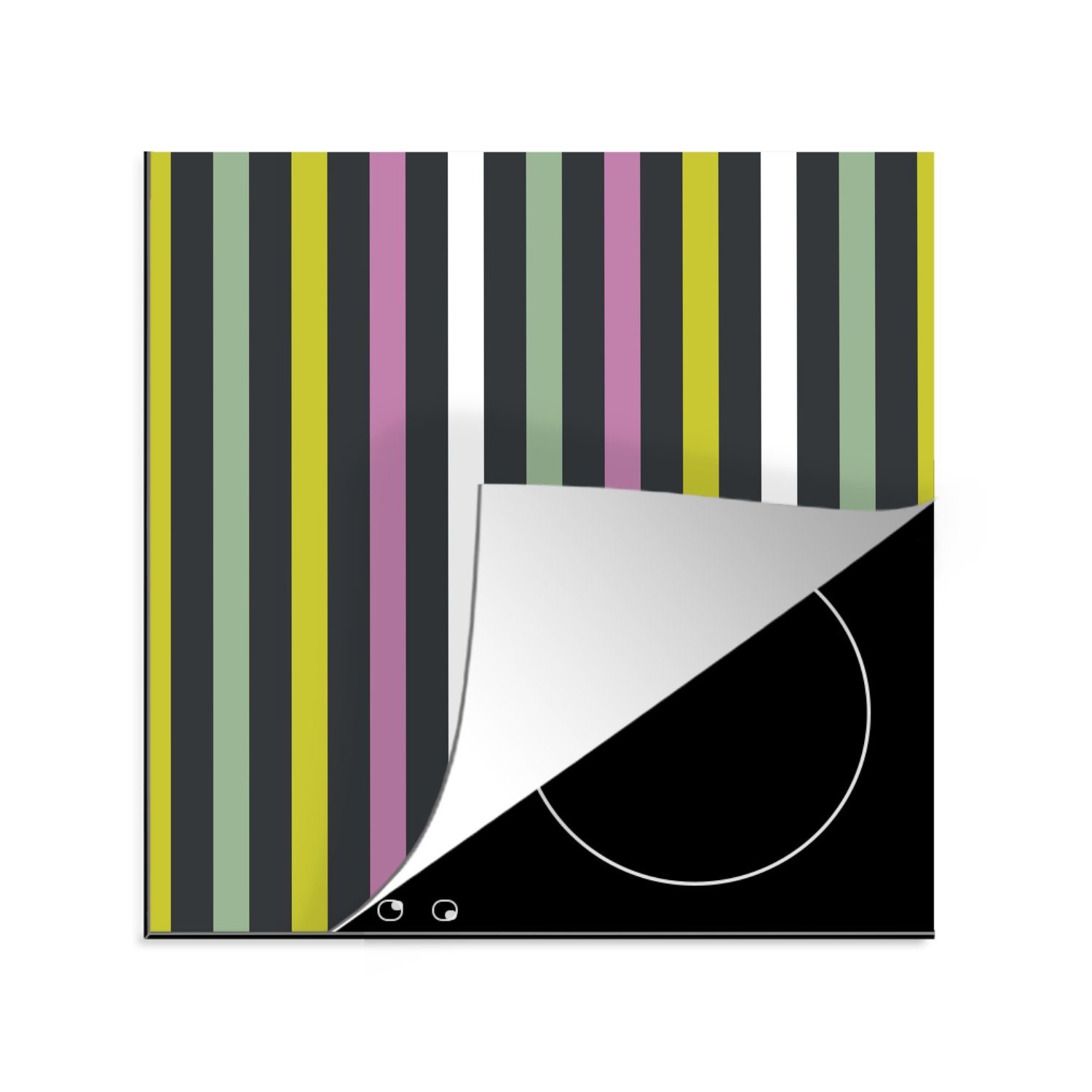 MuchoWow Herdblende-/Abdeckplatte Streifen - Muster - Lila, Vinyl, (1 tlg), 78x78 cm, Ceranfeldabdeckung, Arbeitsplatte für küche