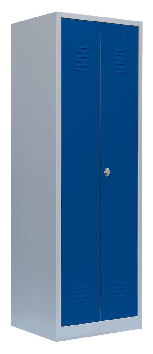 Steelboxx Mehrzweckschrank mit Garderobenteil Spind Kleiderspind 2-türig (1-St) Komplett verschweißt und montiert - keine Montage erforderlich Korpus: RAL 7035 Lichtgrau/Türen: RAL 5010 Enzianblau