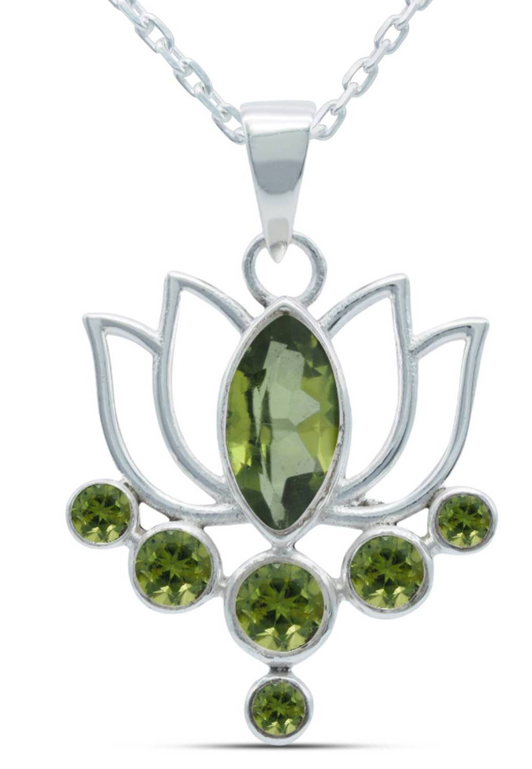 mantraroma Kette mit Anhänger 925er SilbermitPeridot facettiert