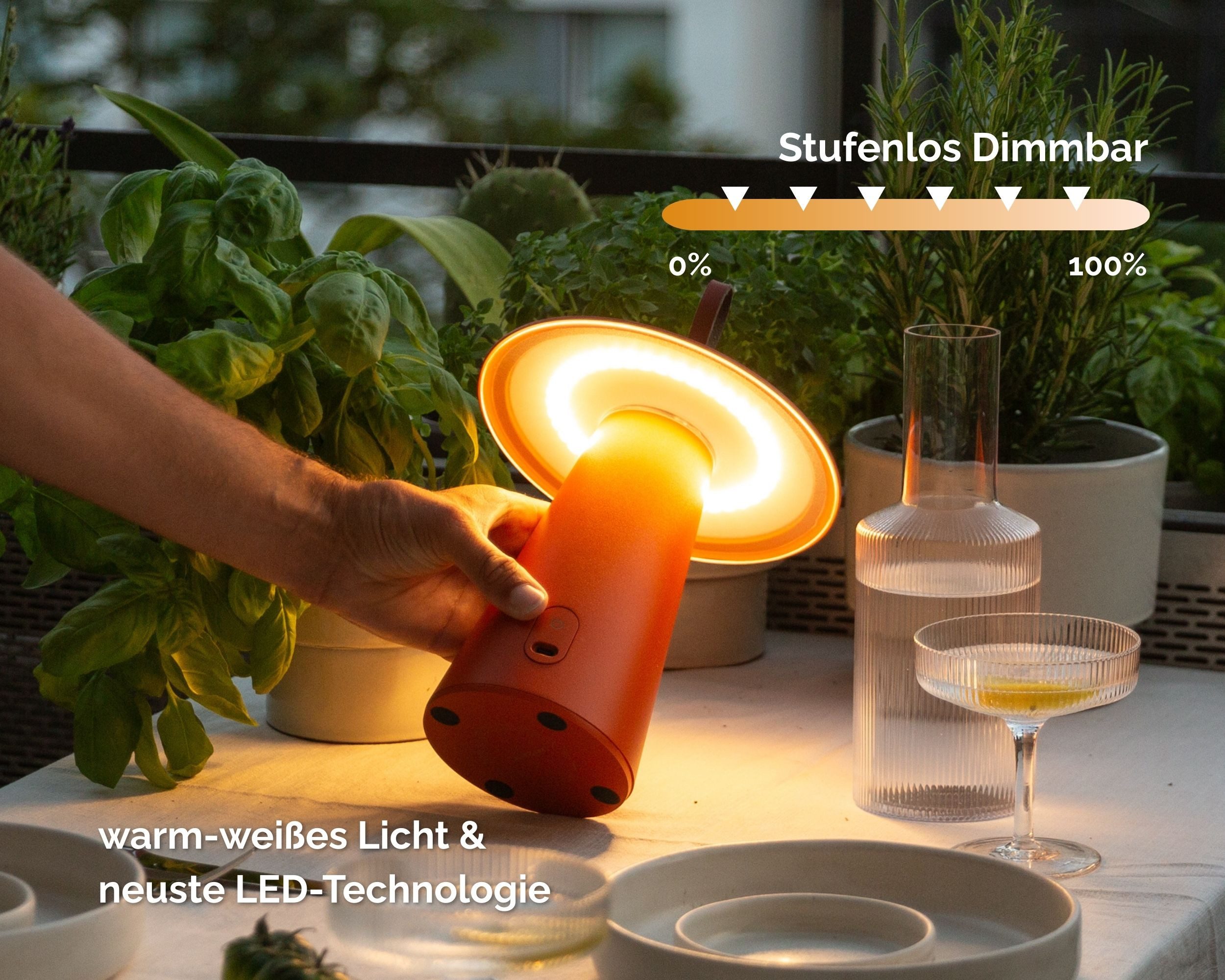 LUUK Studio LED Tischleuchte Lyvo, LED fest integriert, Tageslichtweiß, warmweiß, LED Tischlampe, kabellos, stufenlos dimmbar, IP 54
