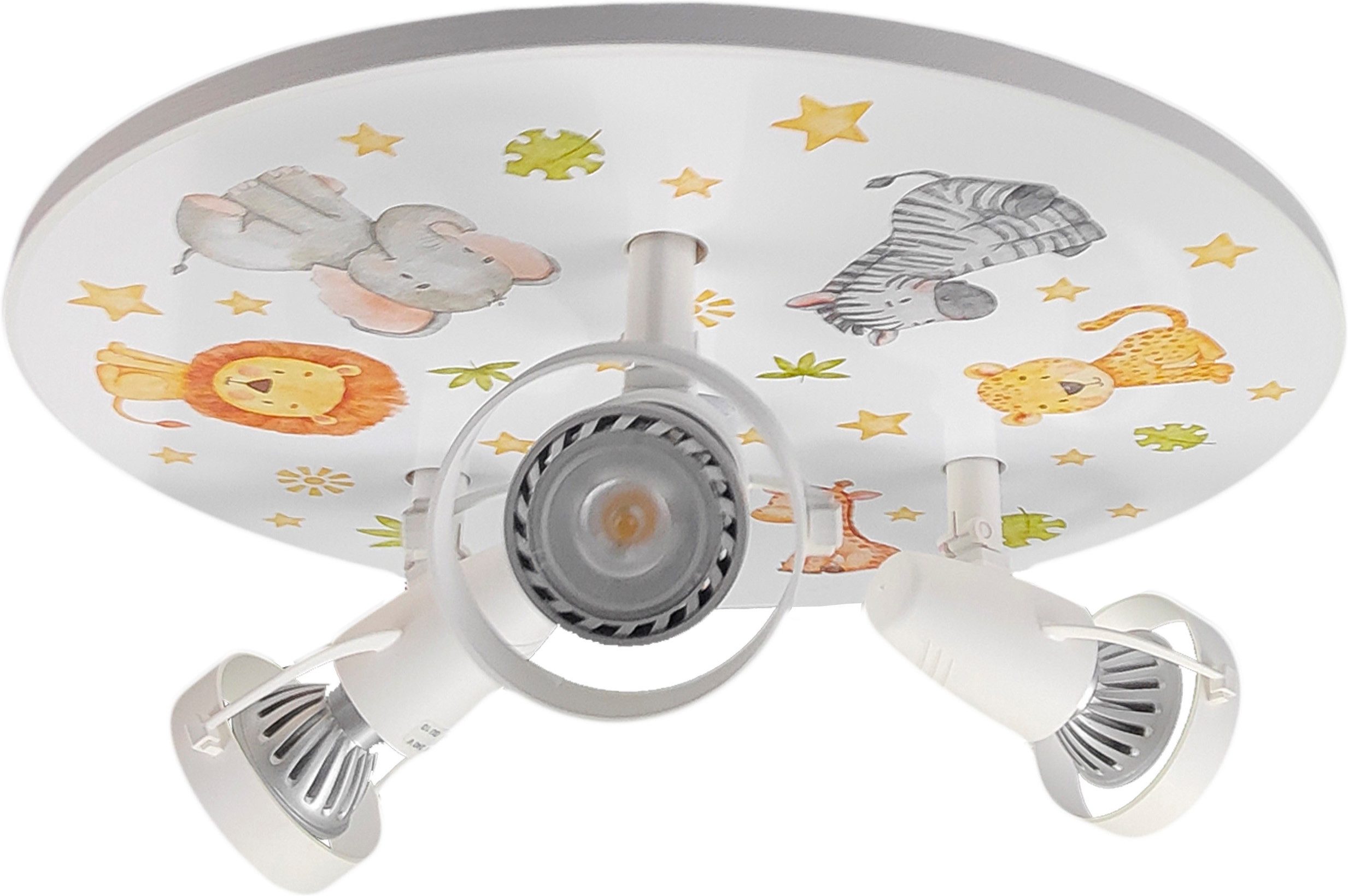 niermann Deckenleuchte Kinderlampe mit Motiv "Little Safari", Strahler für Kinderzimmer, ohne Leuchtmittel, 3 schwenk- und drehbare Strahler, Made in Germany