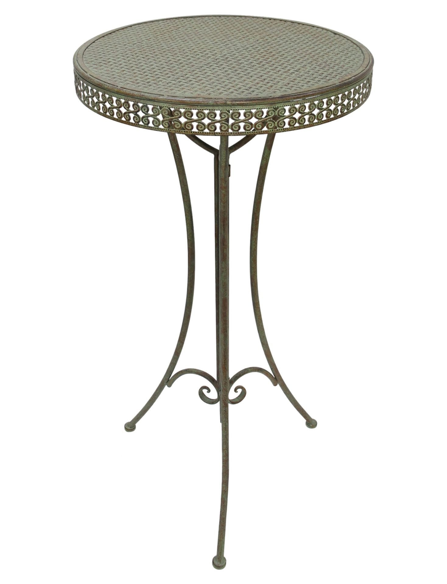 Dekoleidenschaft Stehtisch "Ornamente" aus Metall, mint-grün mit Rost Effekten, hoher Gartentisch, Bistrotisch, Ø 56 x H 107 cm, Balkontisch, Metalltisch