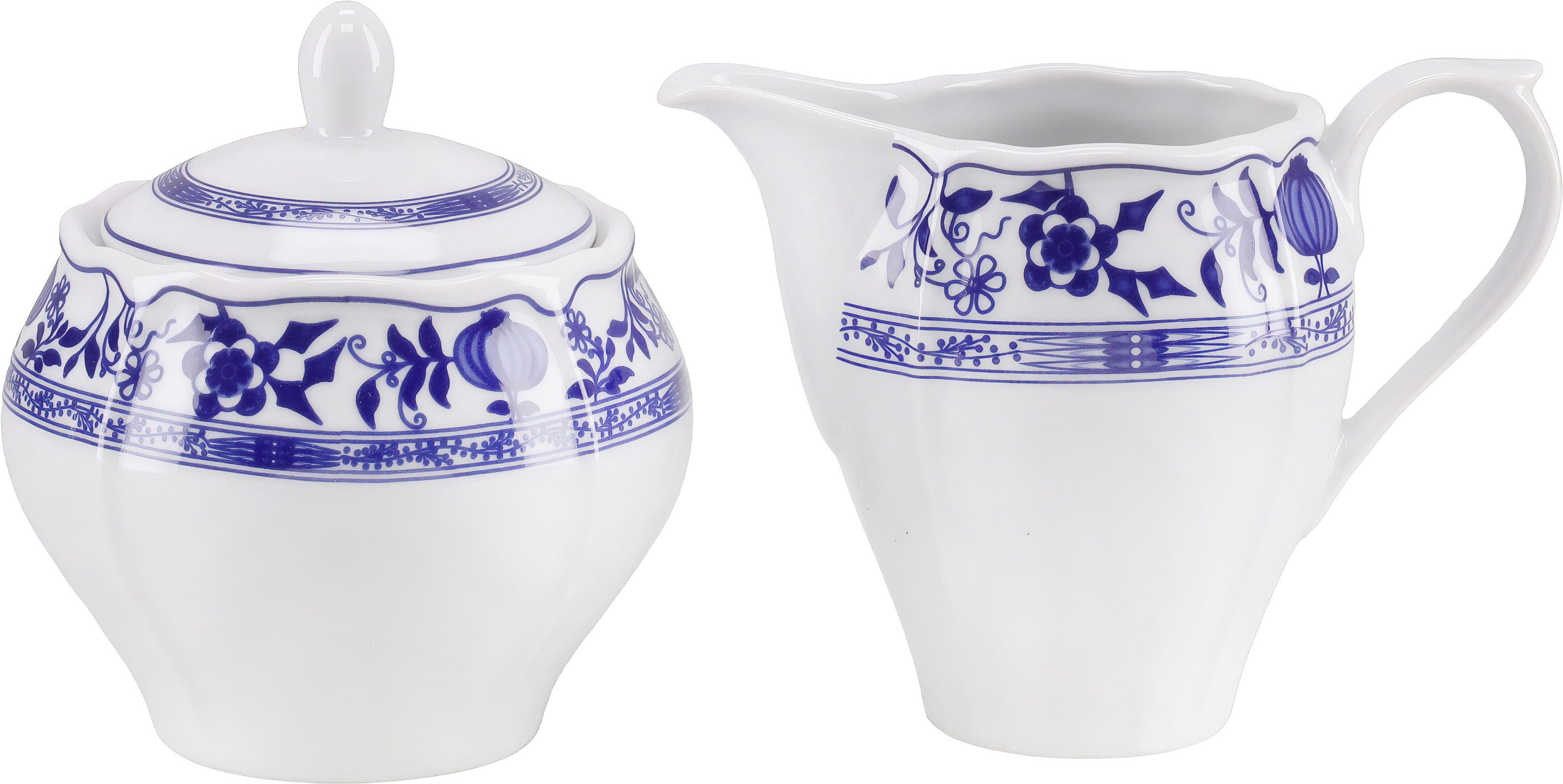 creaTable Milch- und Zuckerset Flora Zwiebelmuster, Milch-Zucker-Set, 2-tlg. (2-tlg), Porzellan, Elegante festonierte Grundform, …