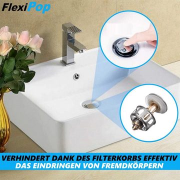 MAVURA Waschbeckenstöpsel FlexiPop Abfluss Stopfen Abflussstopper Stöpsel Waschbecken, POP UP Stöpsel Ablaufgarnitur Filter Ablauf Garnitur Sieb 35mm