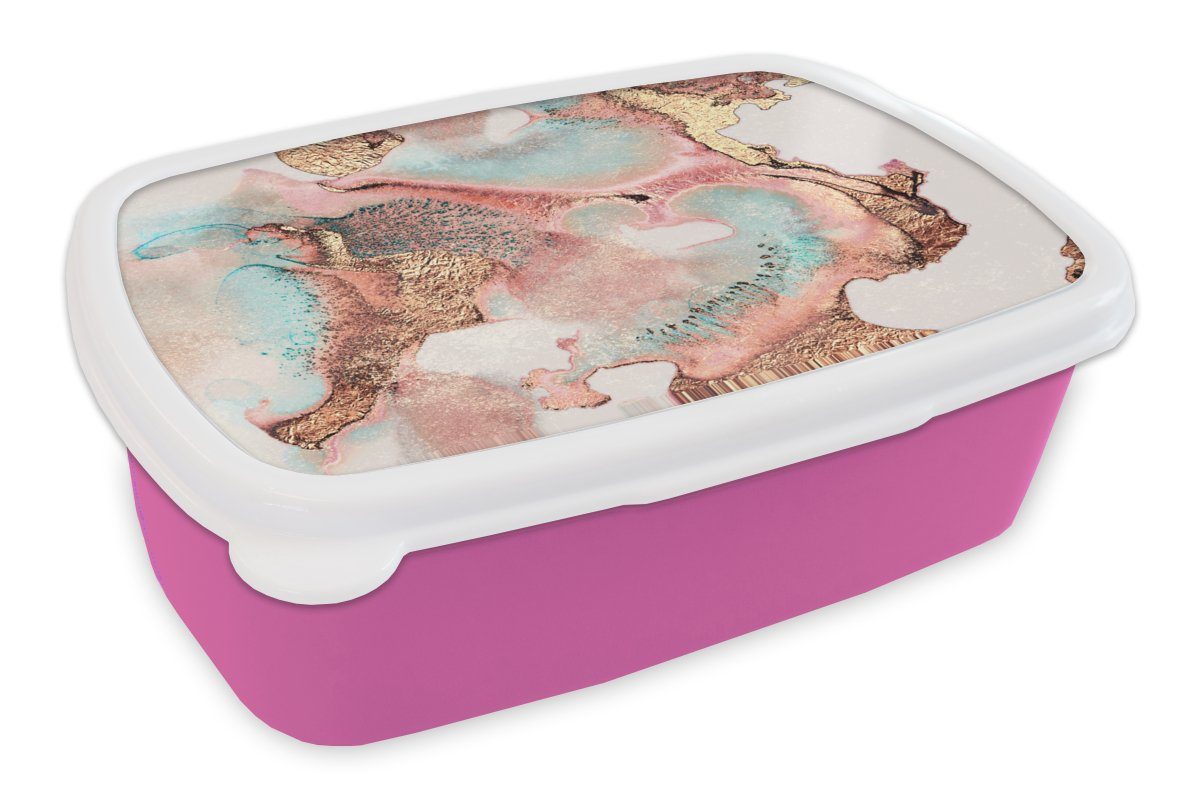 Snackbox, für - Brotbox (2-tlg), Pastell Erwachsene, Kinder, Abstrakt, Mädchen, Tinte Lunchbox MuchoWow rosa Kunststoff - Brotdose Kunststoff,