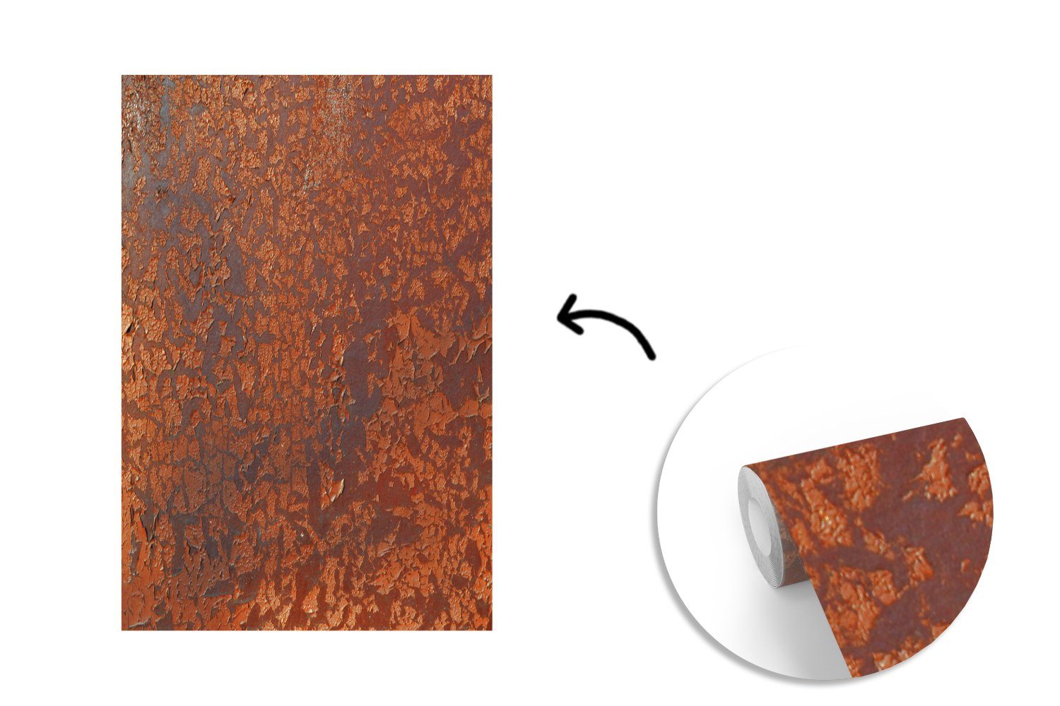 - MuchoWow - Montagefertig Fototapete Metall - - Braun Rost Wandtapete Matt, Vinyl Orange Struktur, bedruckt, Tapete - für Muster St), (3 Wohnzimmer,