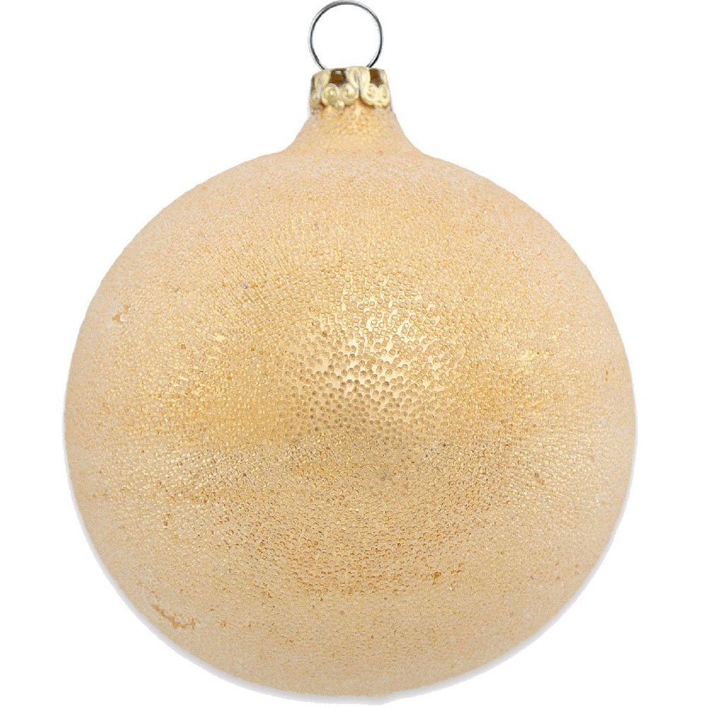 Thüringer Glasdesign Weihnachtsbaumkugel Perlentau Gold Ø 8 cm (3 Stück) - Glas Christbaumkugeln Germany (3 St), Mundgeblasen