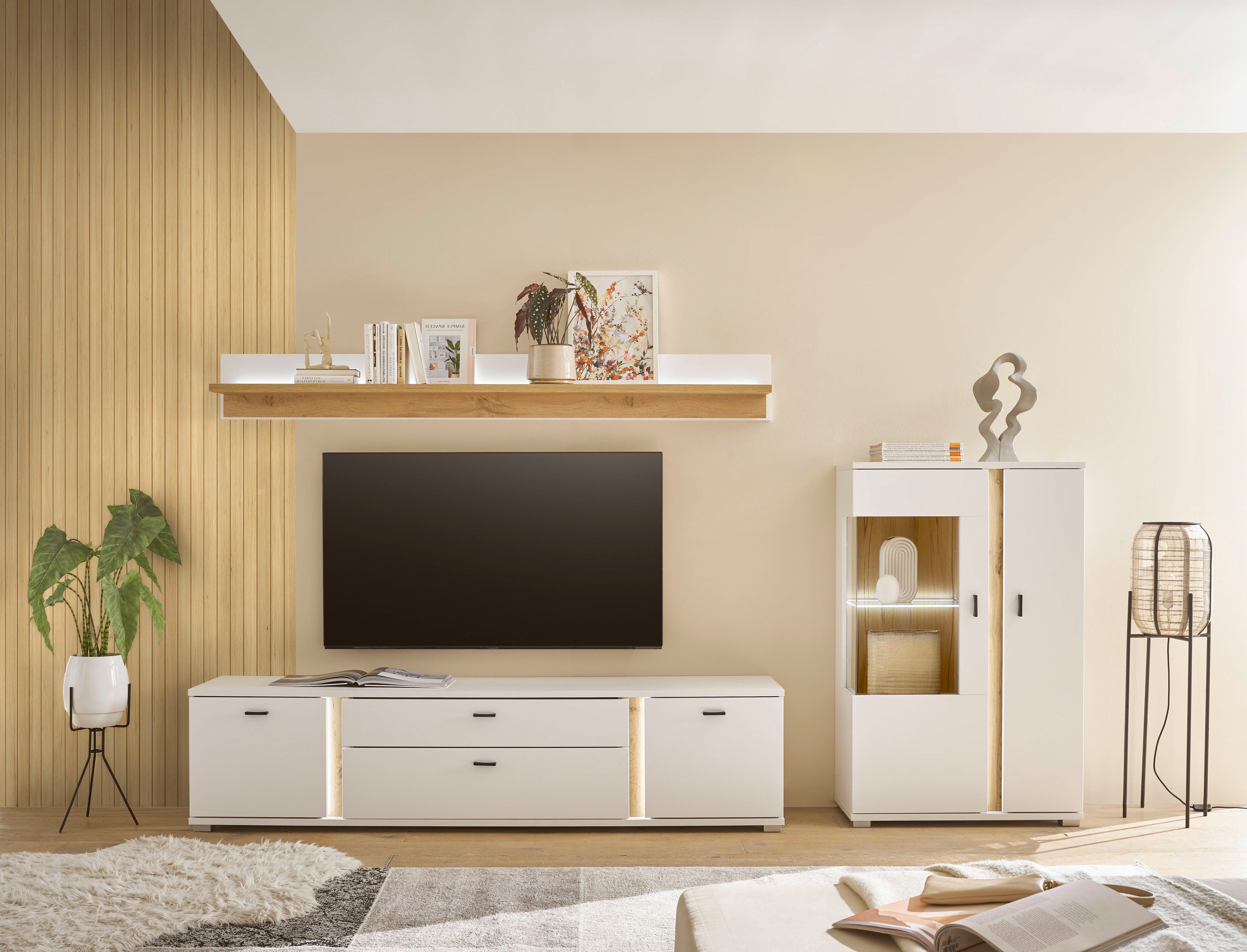 Home affaire Wohnwand LONG ISLAND, (Set, 3-St), in moderner Trendfarbe,inklusive senkrechter Beleuchtung,Breite 290 cm