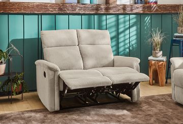 luma-home 2-Sitzer 15505, Sofa mit halbautomatischer Relaxfunktion 127 cm breit, Federkern, Wellenunterfederung, Bezug Cord, Beige