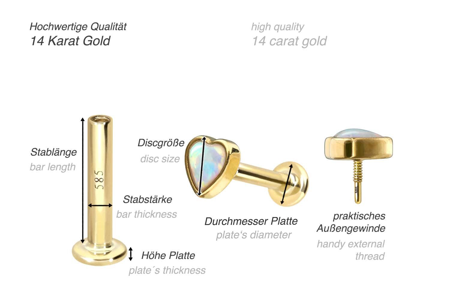 PIERCINGLINE Piercing-Set 14 Karat Gold Labret mit Innengewinde SYNTHETISCH günstig online kaufen