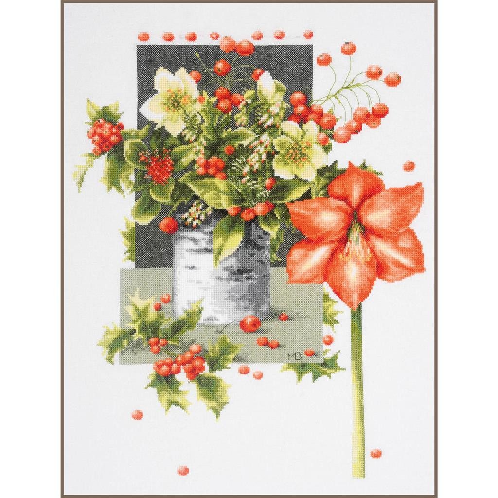Lanarte Kreativset Lanarte PN-0201763 Zählmusterpackung Holly Jolly Amaryllis, (Set, Vervaco embroidery Kit), Made in Europe