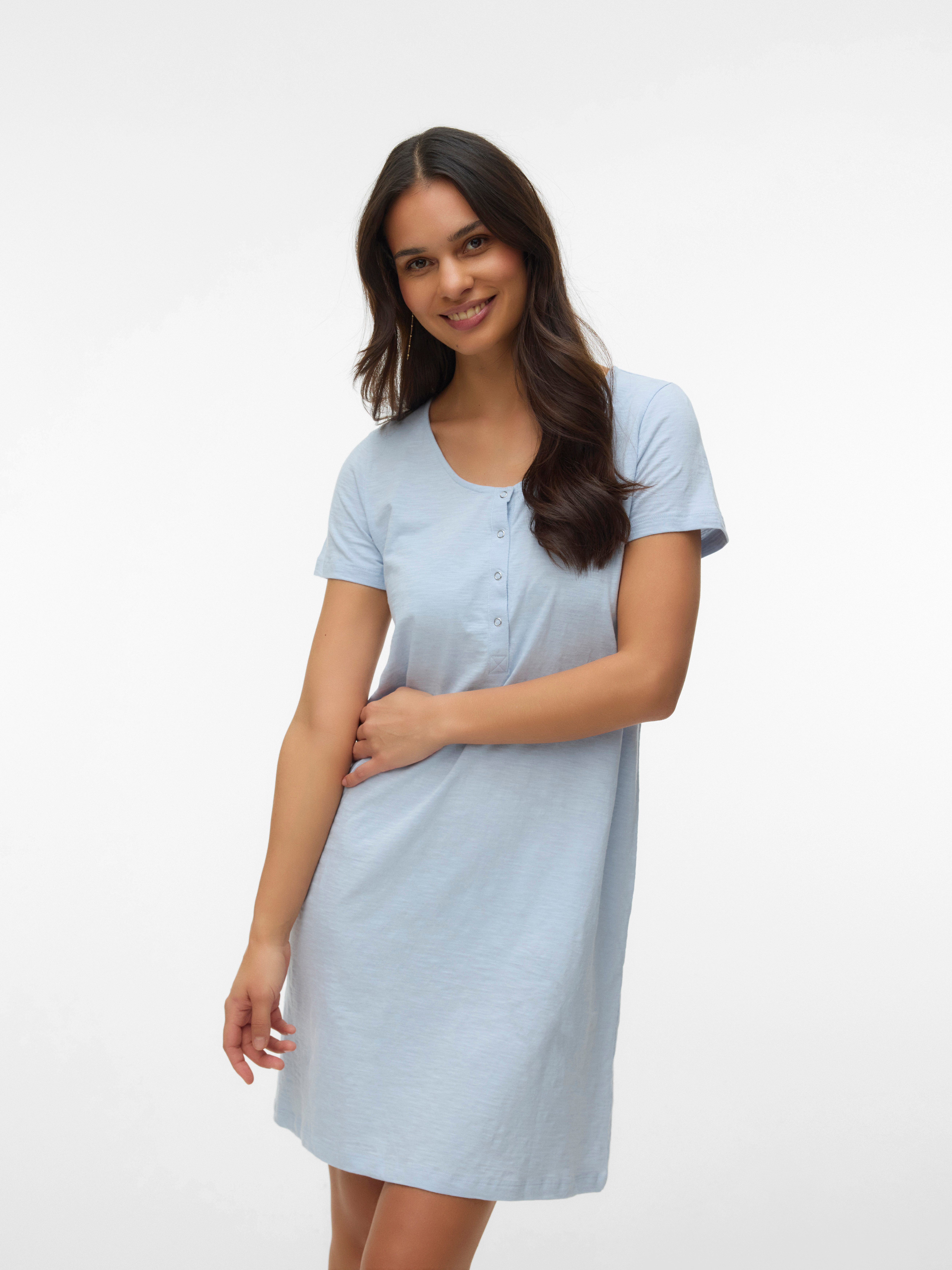 Mamalicious Umstandsnachthemd MLMIRA SOLID JRS NIGHTGOWN 2F A. E. NOOS aus Baumwolle, Regular Fit, mit Rundhalsausschnitt, kniefrei