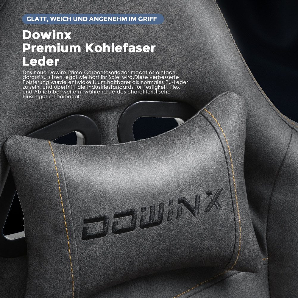 Dowinx Gaming-Stuhl Luxuriöser Chefsessel Ergonomisch aus PU Leder (Packung), Massage-Lendenstütze & Fußstütze, Verstellbarer Bürostuhl 90°-170°