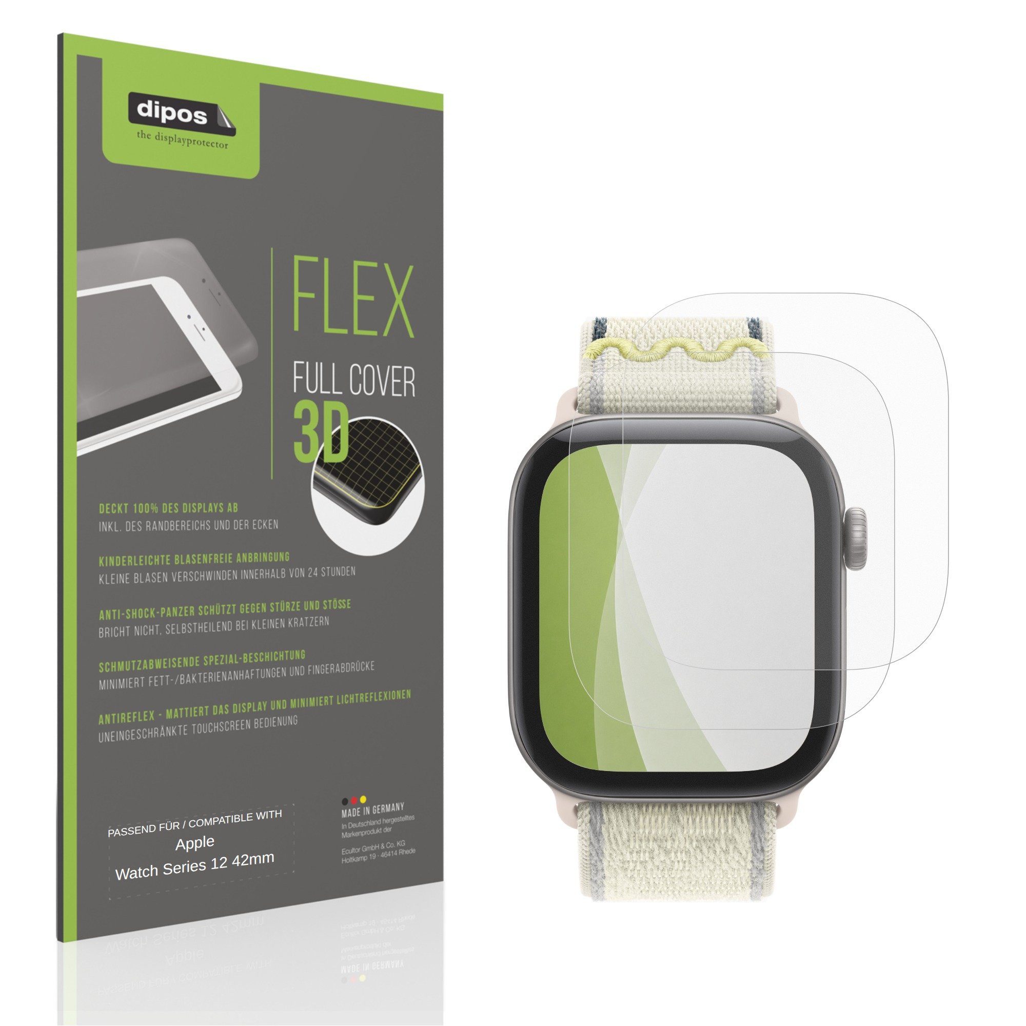 dipos Displayschutzfolie Schutzfolie für Apple Watch Series 12 42mm, 2 Stück, Displayschutz Schutz Folie Made in Germany