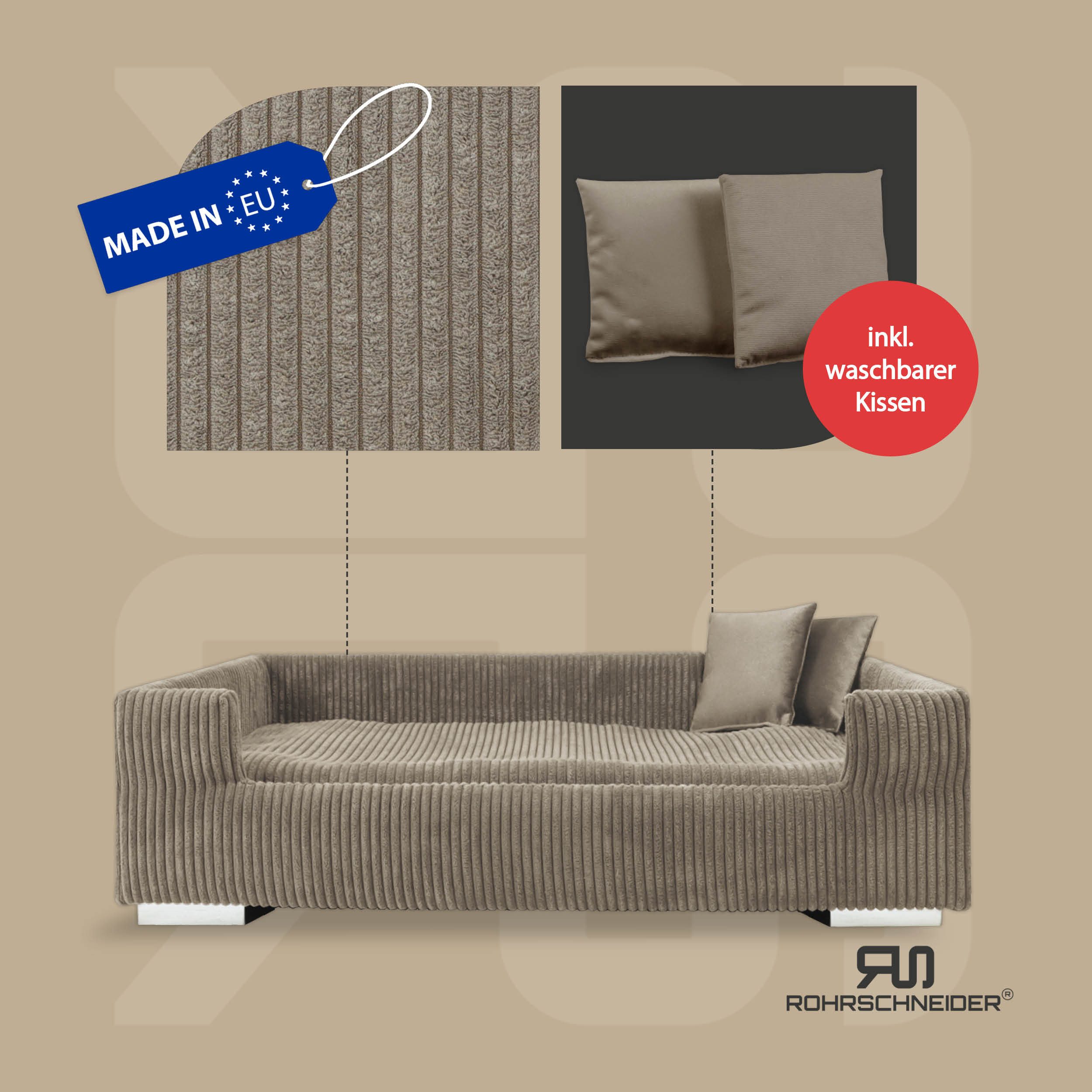Rohrschneider Tiersofa Hundesofa Cord hoher Rand, waschbarer Bezug 4 Farben, robuster Cordstoff aus 100% Polyester, inkl. 2x Dekokissen