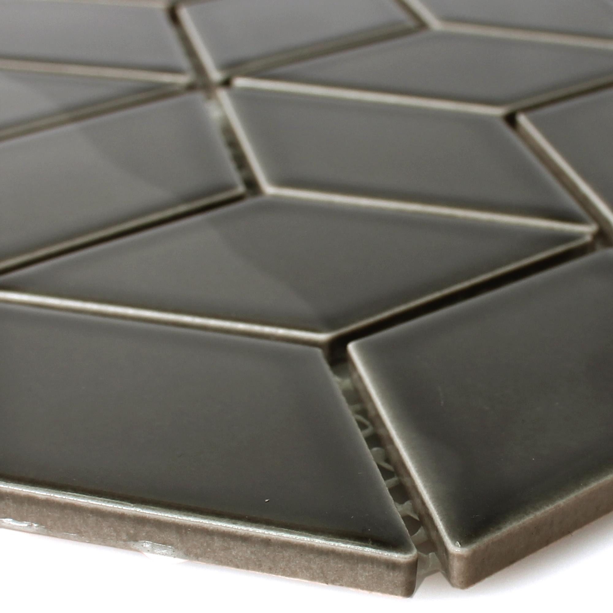 Mosafil Mosaikfliesen Keramik Mosaikfliesen Cavalier 3D Würfel Glänzend, Keramik 30.500x26.600, schwarz, Verlegefertig auf ein Netz geklebt - Frostsicher - Wasserfest