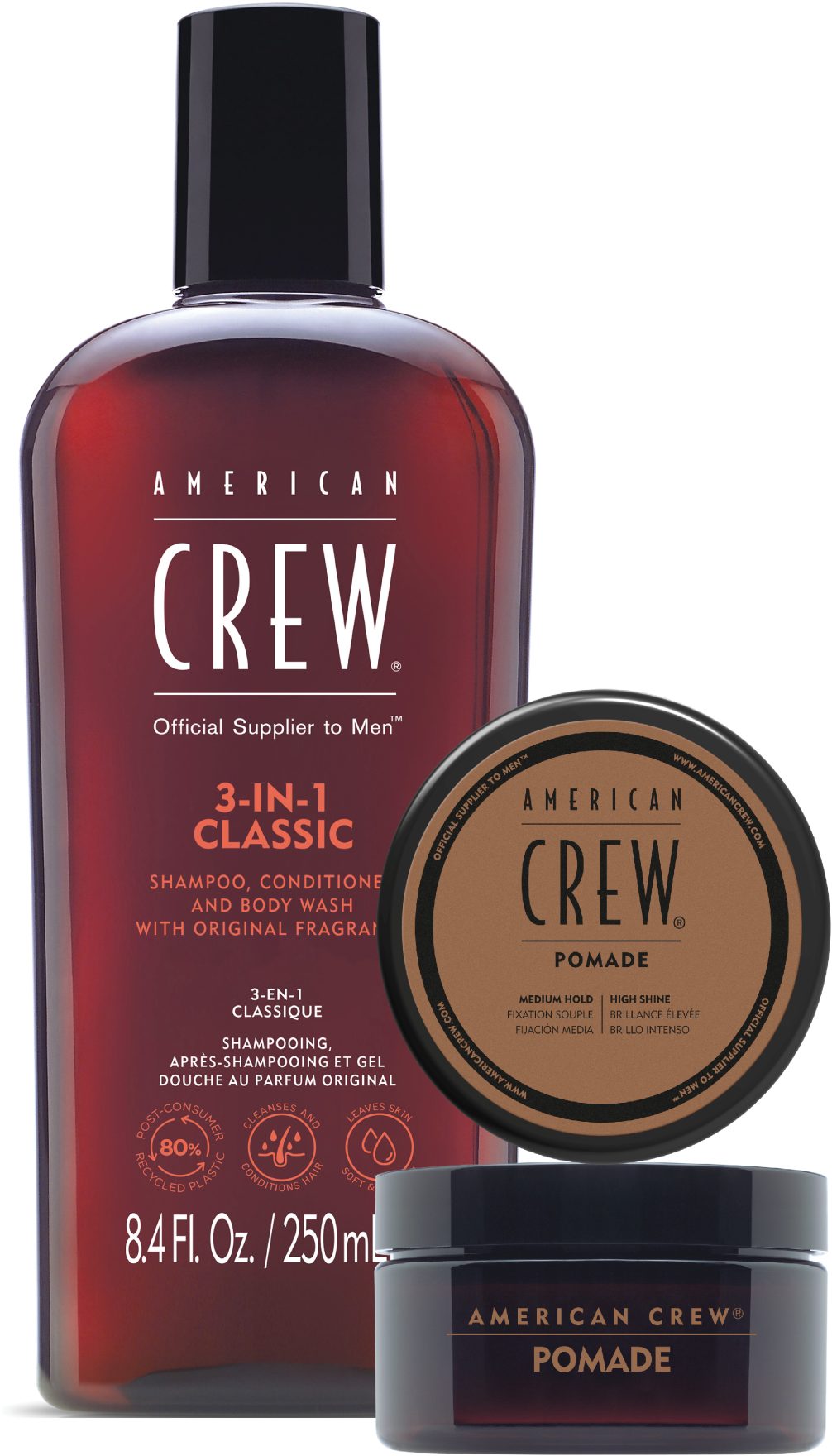 American Crew Haarpflege-Set Holiday Duo Set - Classic Shampoo 250ml + Classic Pomade 50g, Set, 2-tlg., Limited Edition