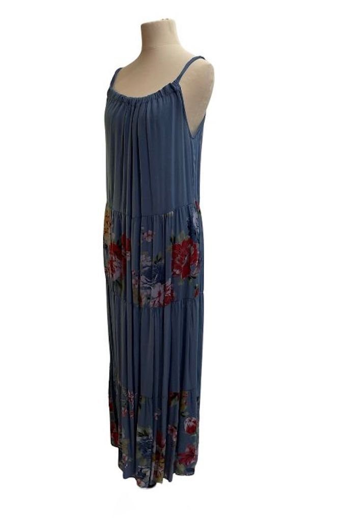 Langes Blau Sommerkleid BZNA Blumen Maxikleid