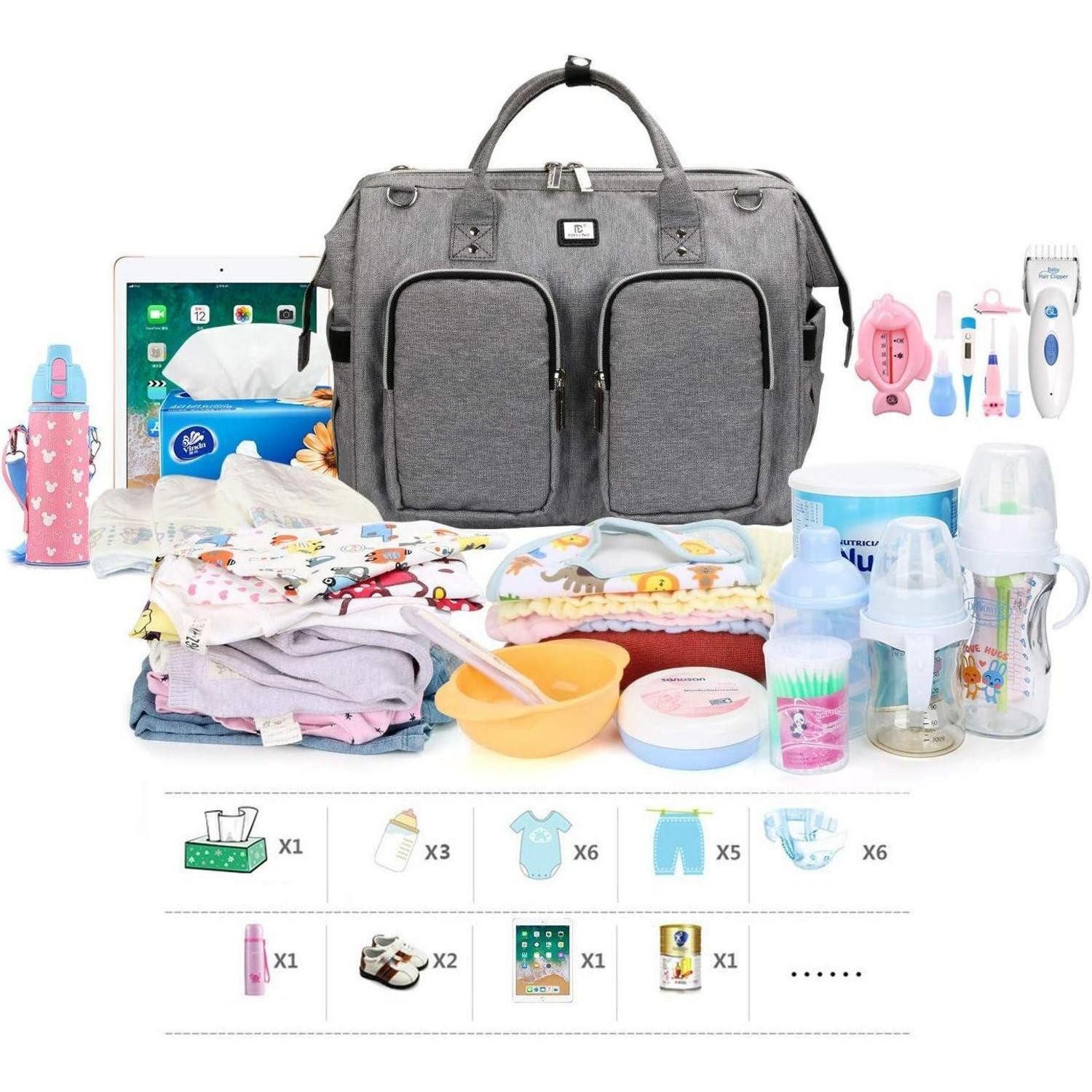 LuxusKollektion Wickeltasche Wickeltasche mit Wickelunterlage und Kinderwagen Haken multifunktional
